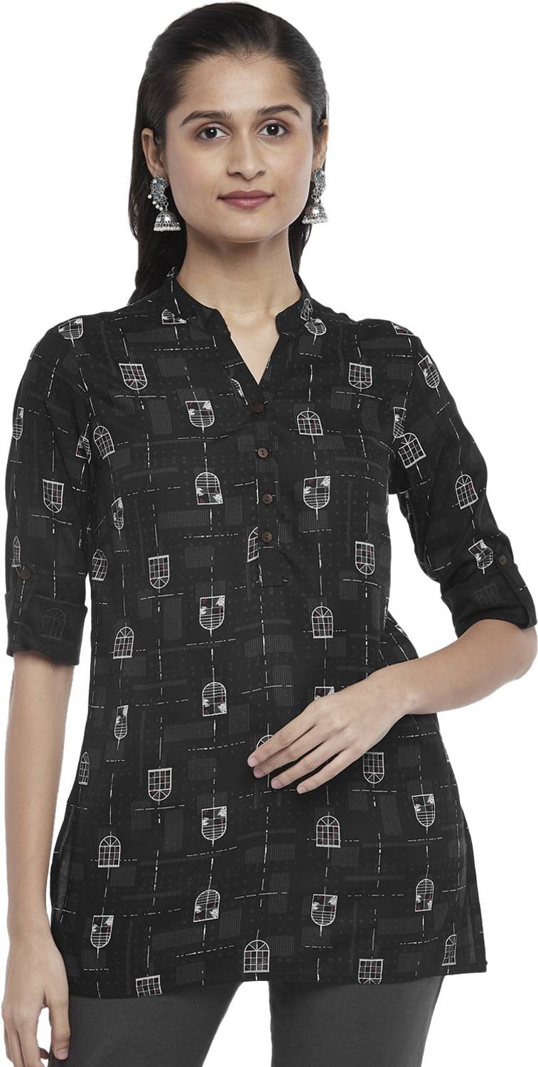 Akkriti by Pantaloons Casual Printed Women Black Top