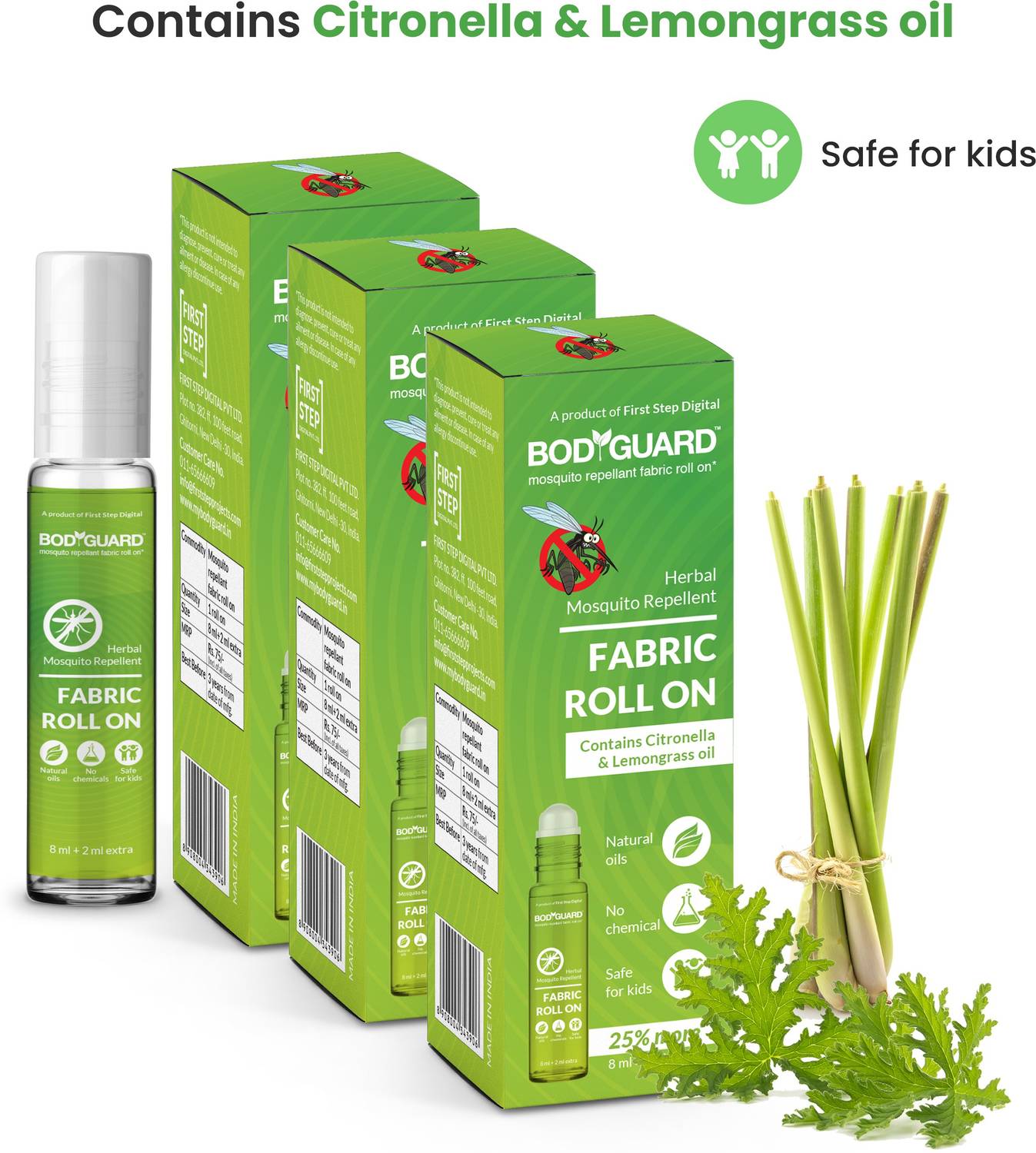 BodyGuard Herbal Mosquito Repellent Fabric Roll On for Kids | 8 Hours Protection