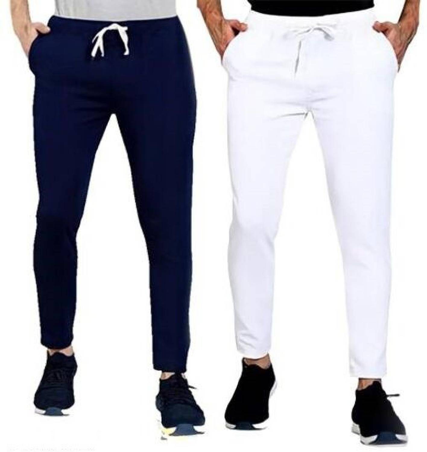 AMFABRICS Solid Men White, Blue Track Pants