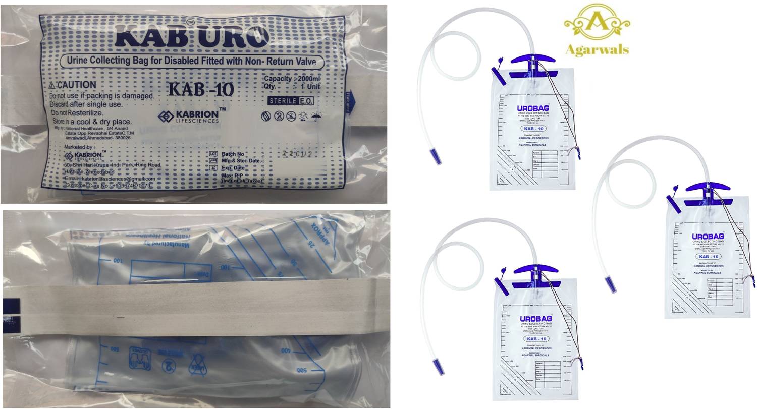 Agarwals Uro Bag KAB-10 Urine Collecting Bag (2000 ML) Pack of 3 Urine Bag