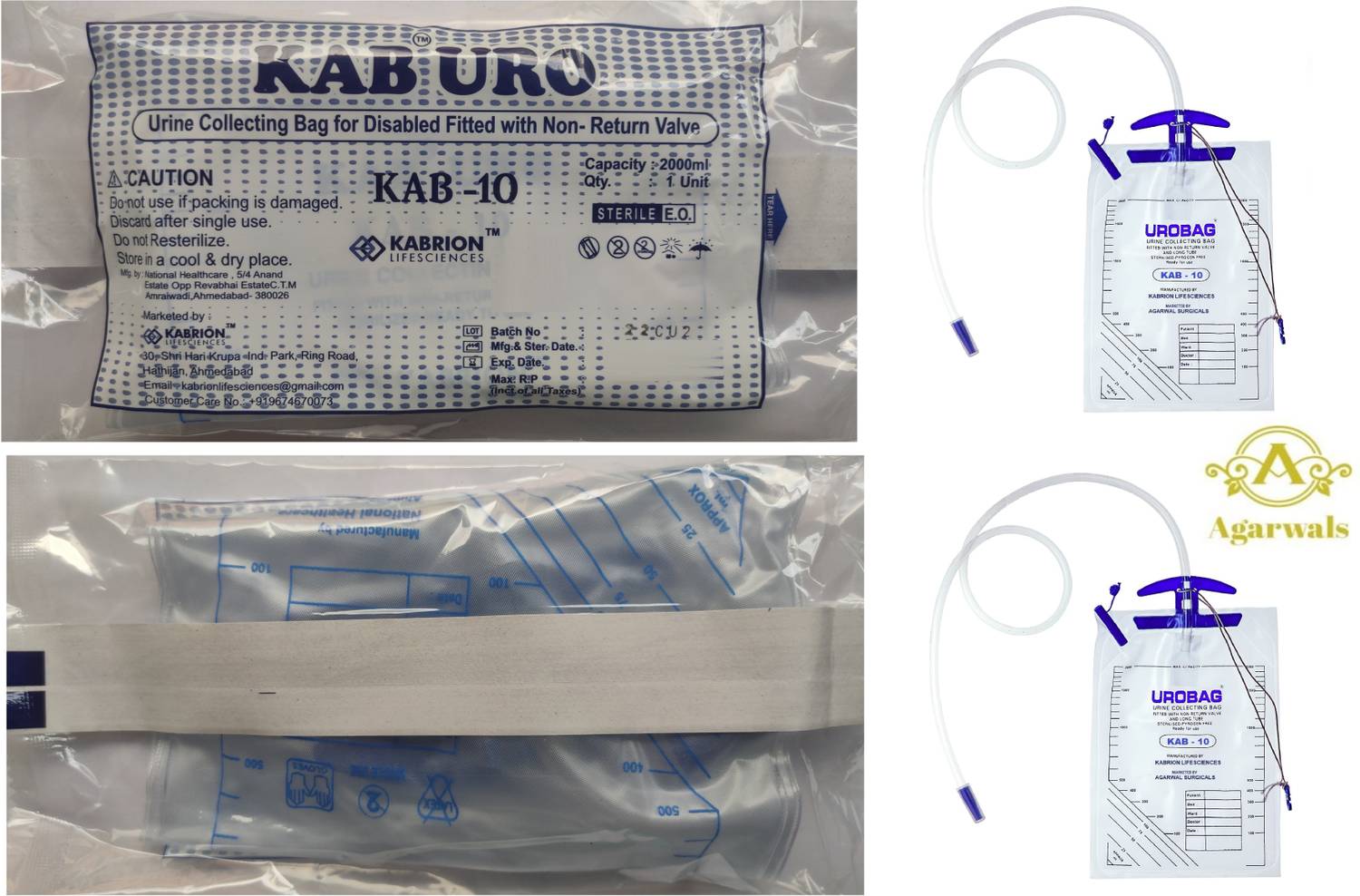 Agarwals Uro Bag KAB-10 Urine Collecting Bag (2000 ML) Pack of 2 Urine Bag