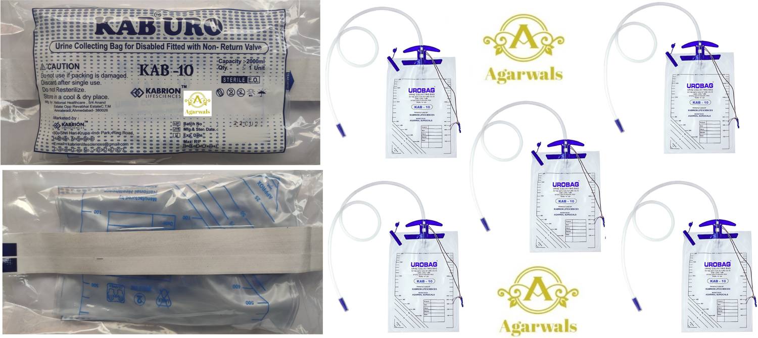 Agarwals Uro Bag KAB-10 Urine Collecting Bag (2000 ML) Pack of 5 Urine Bag