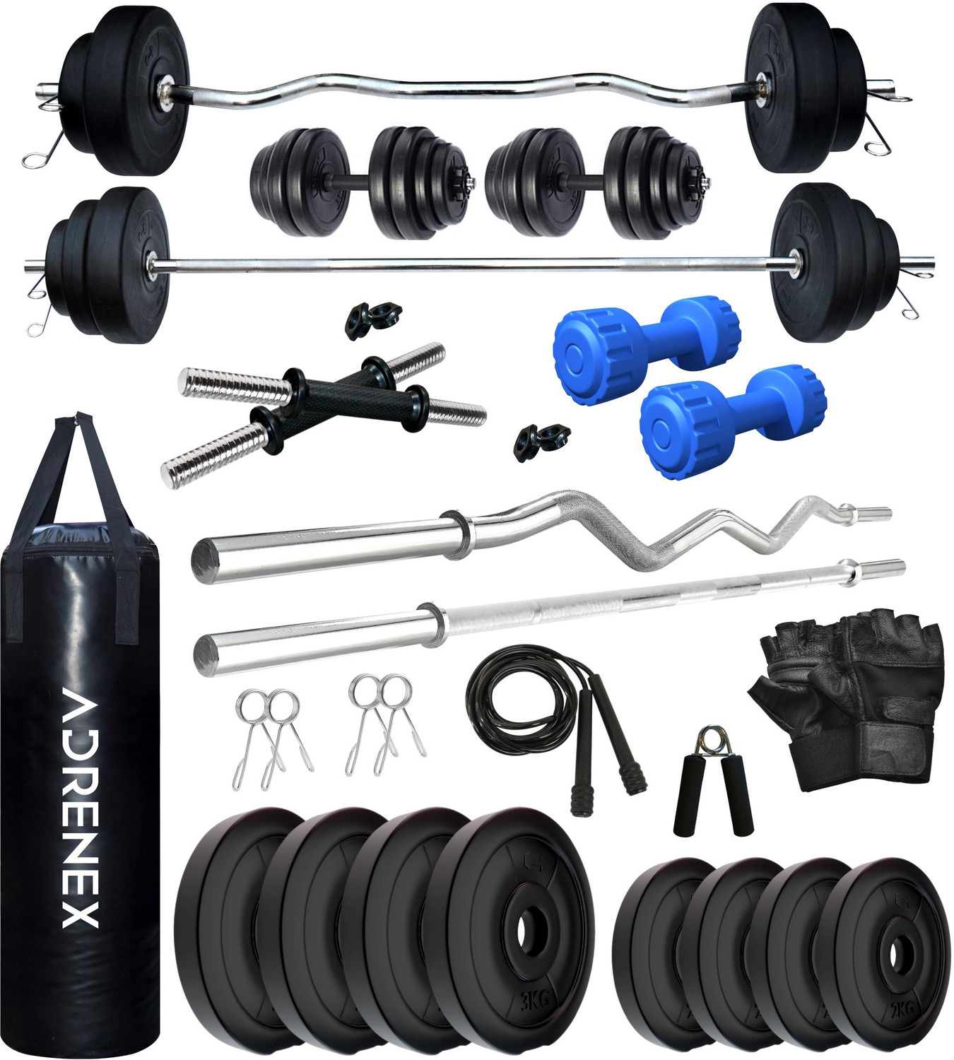 Image of Adrenex 20 kg PVC COMBO 343 WB with Unfilled Punching Bag & PVC Dumbbells Home Gym Combo