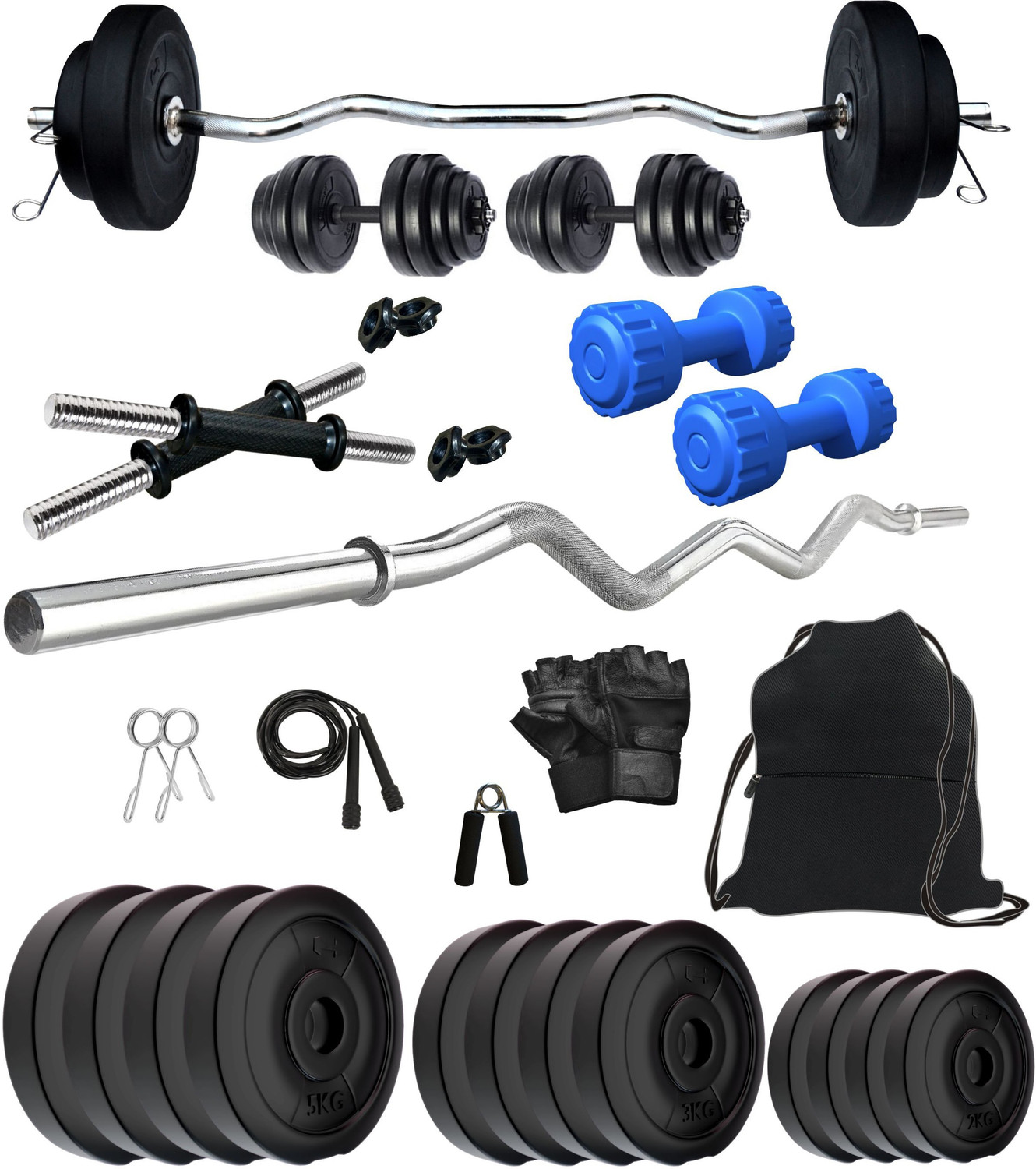 Image of Adrenex 40 kg PVC COMBO 3 With PVC Dumbbells Home Gym Combo