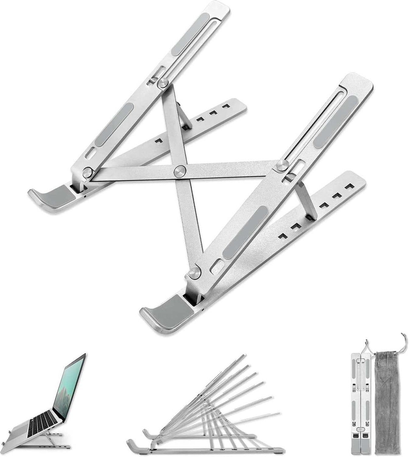 Image of sounce Fold-Up, Adjustable, Ventilated, Portable Laptop Holder for Desk MTLLPTSTND1 Aluminium Floor and Desk Stand Rotatable Laptop Stand with Adjustable Height Compatible with Universal Laptops