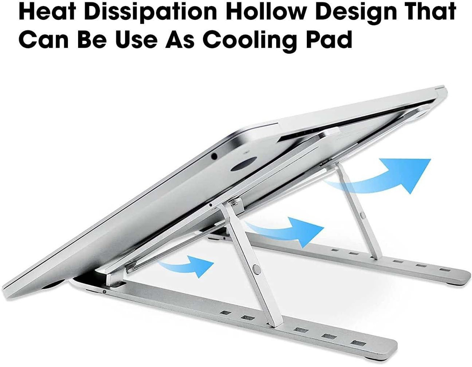 Image of sounce Fold-Up, Adjustable, Ventilated, Portable Laptop Holder for Desk MTLLPTSTND1 Aluminium Floor and Desk Stand Rotatable Laptop Stand with Adjustable Height Compatible with Universal Laptops