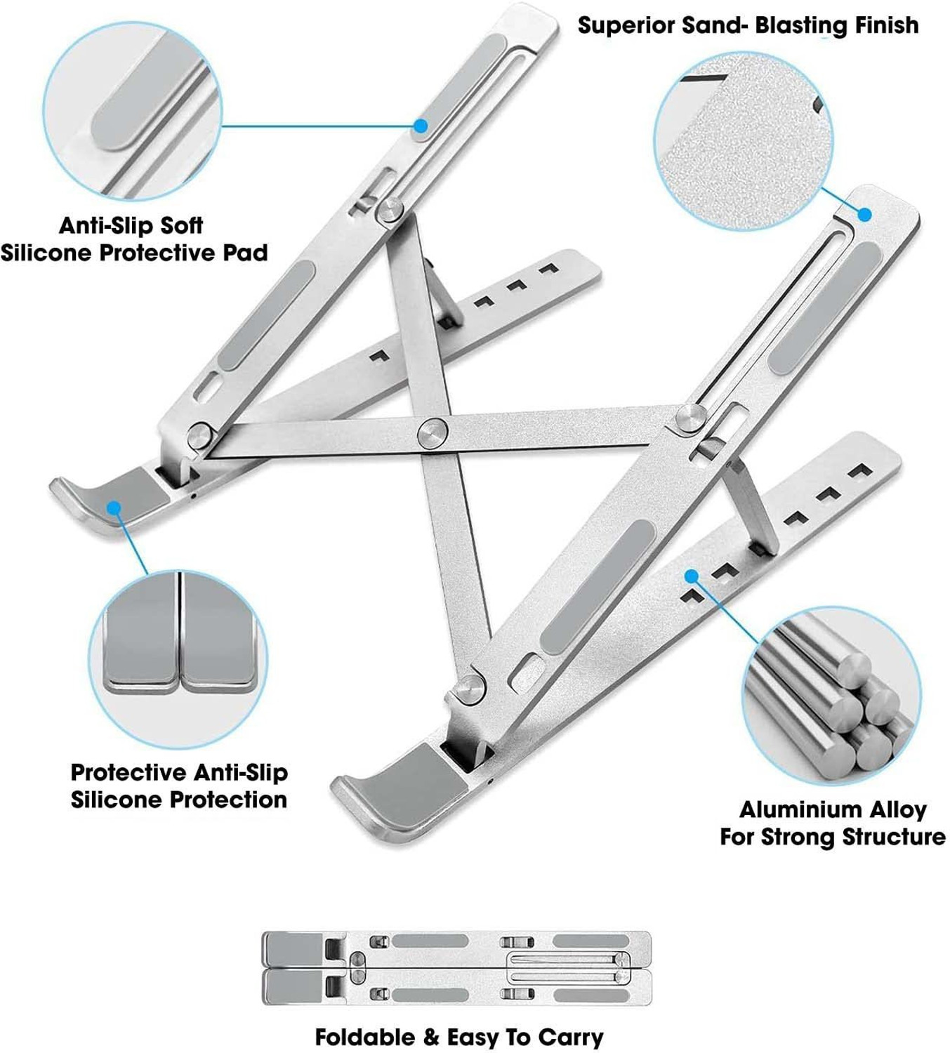 Image of sounce Fold-Up, Adjustable, Ventilated, Portable Laptop Holder for Desk MTLLPTSTND1 Aluminium Floor and Desk Stand Rotatable Laptop Stand with Adjustable Height Compatible with Universal Laptops