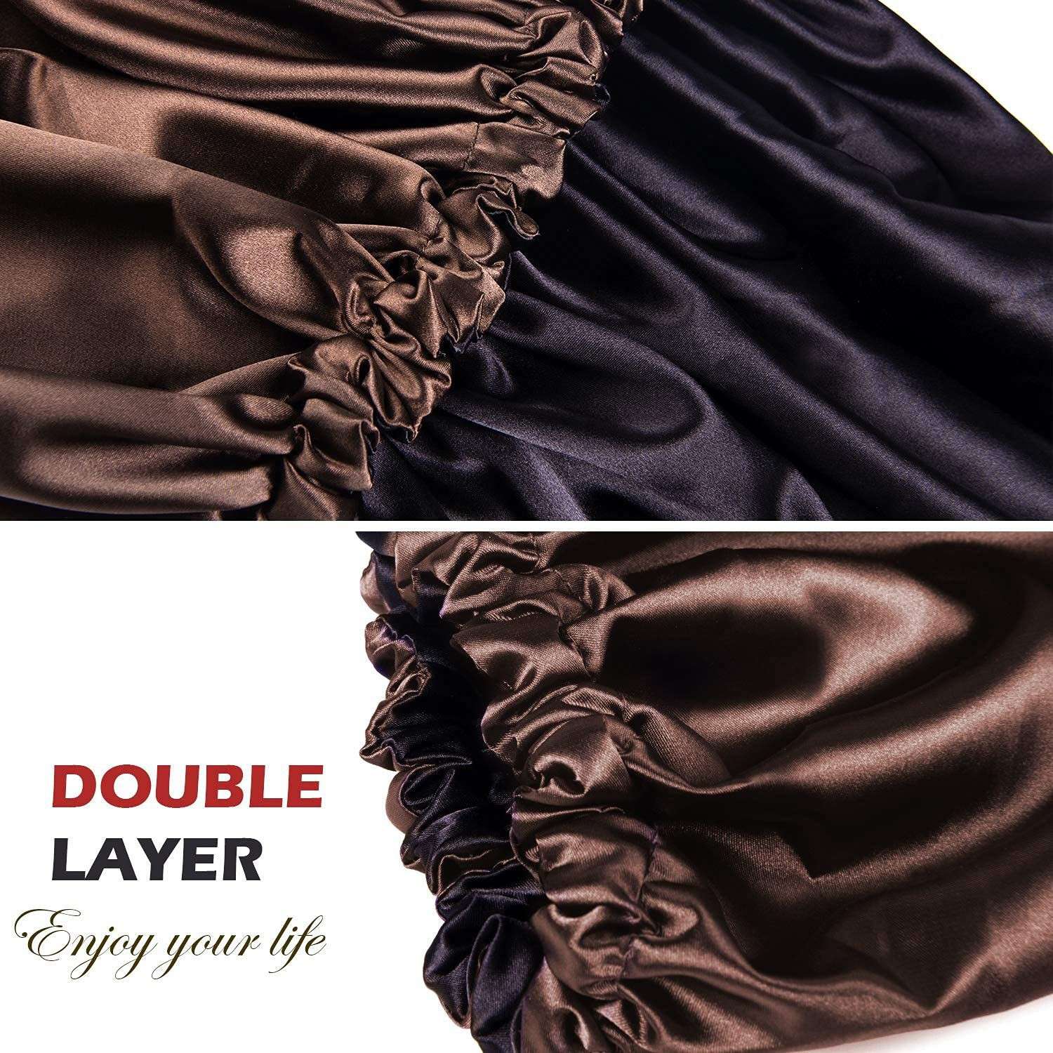 Image of Wesofy Satin Hair Bonnet cap 3 Primium Scrunchies sleeping bonnet hair bonnet [coffee]
