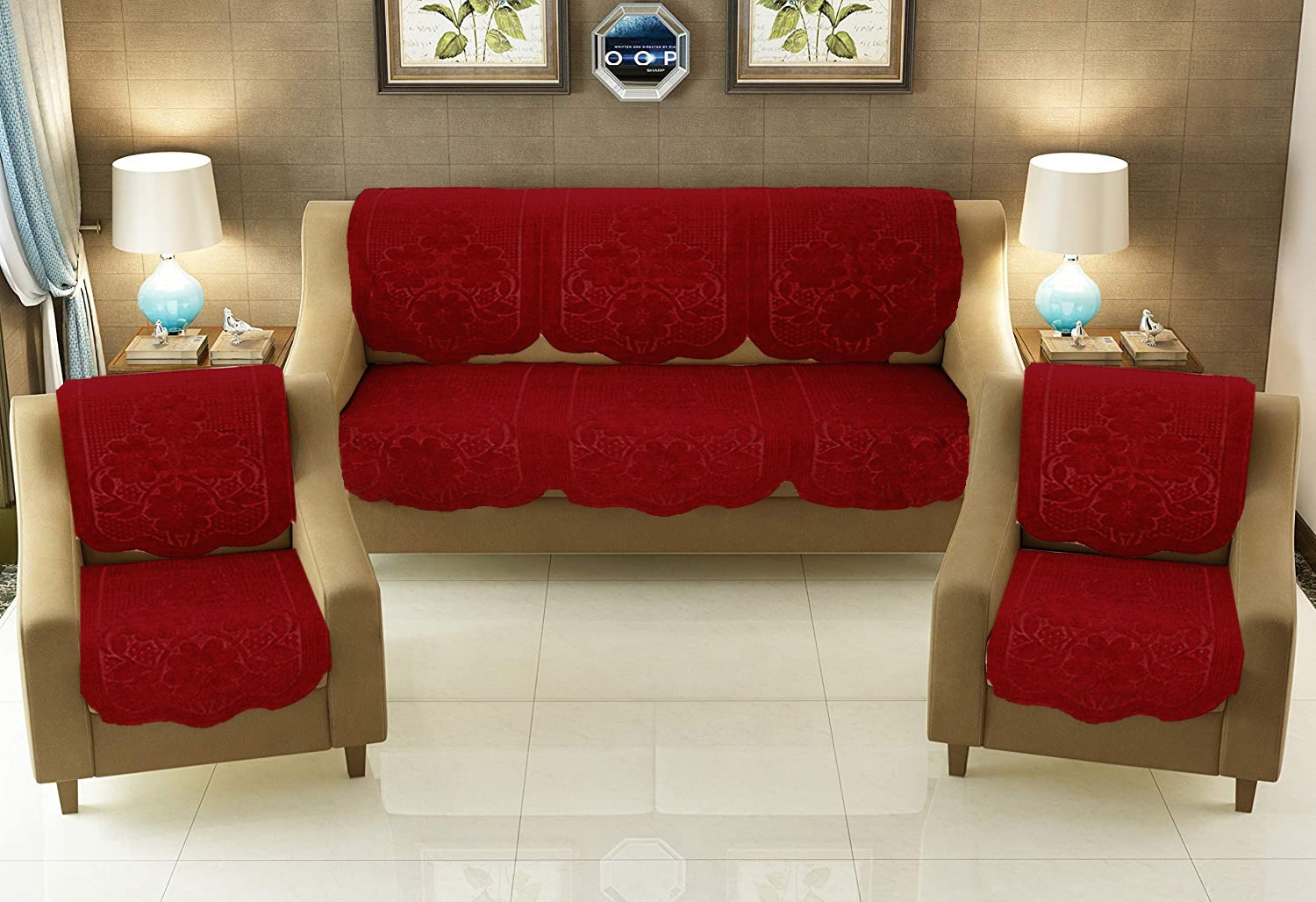 Image of SMARTBUY Cotton 3+1+1 Seater Sofa Floral Cover