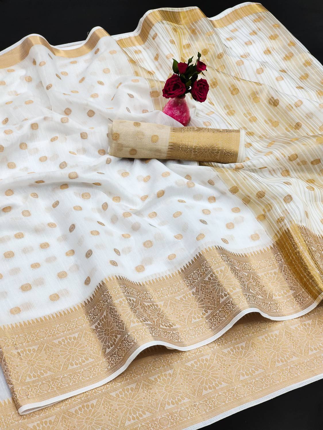 Saraa Woven Maheshwari Cotton Silk Saree (White)