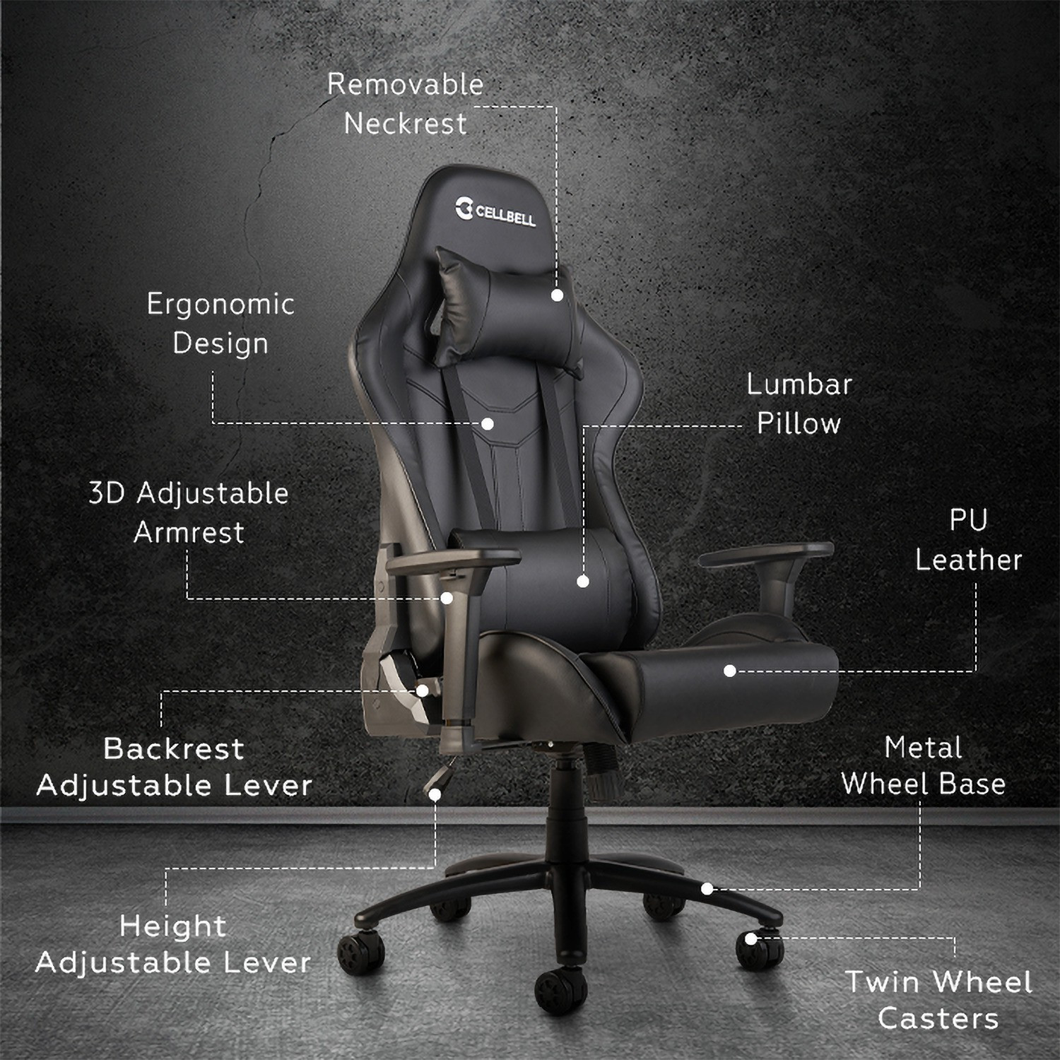 Image of CELLBELL GC02 Transformer Series with Removable Neck Rest and Adjustable Back Cushion Gaming Chair
