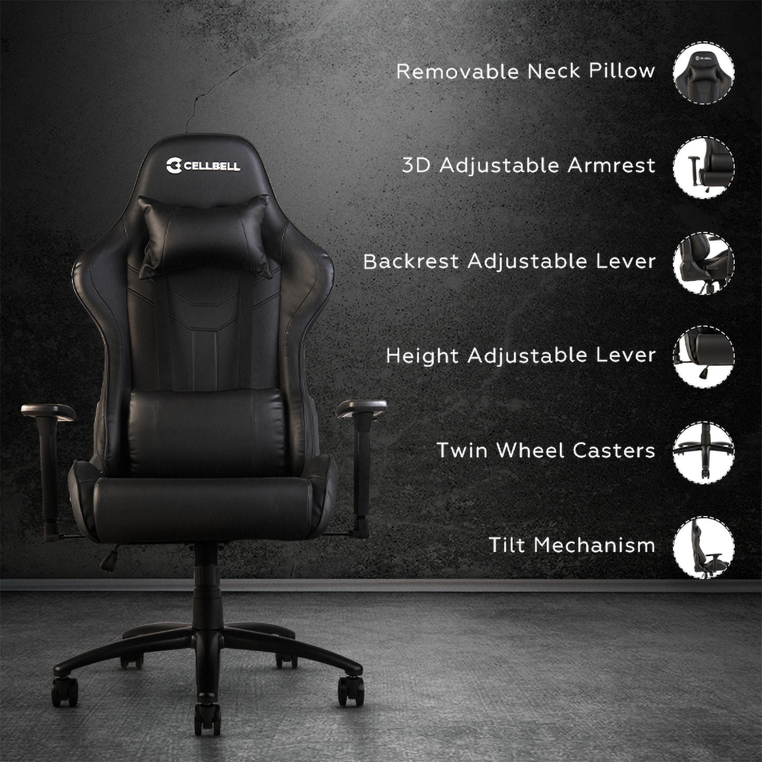 Image of CELLBELL GC02 Transformer Series with Removable Neck Rest and Adjustable Back Cushion Gaming Chair