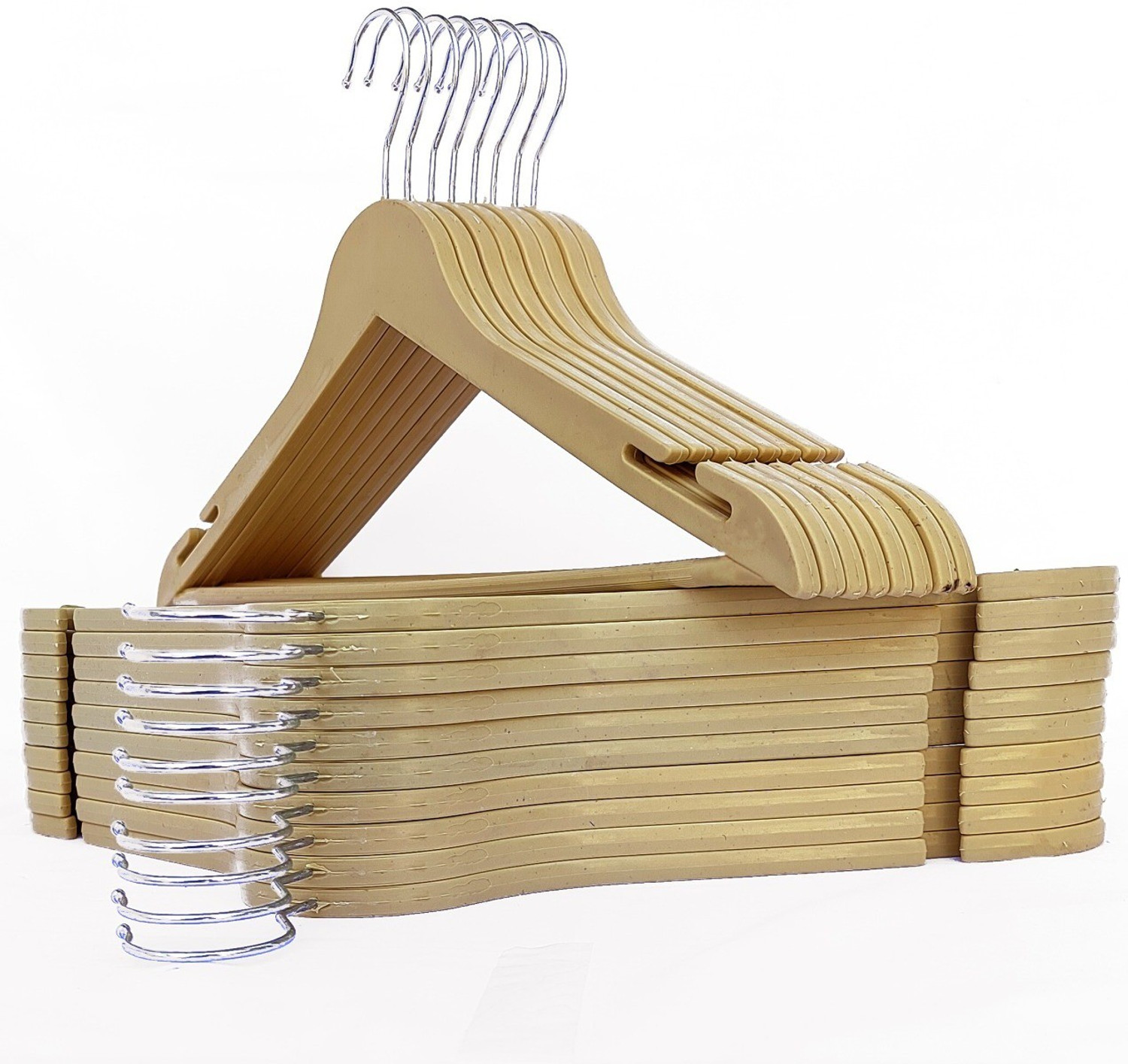 Image of connecticut Hangers with Non-Slip Bar and Precisely Cut 360 Degree Swivel (Cream 50 pcs ) Plastic Shirt Pack of 50 Hangers For Shirt