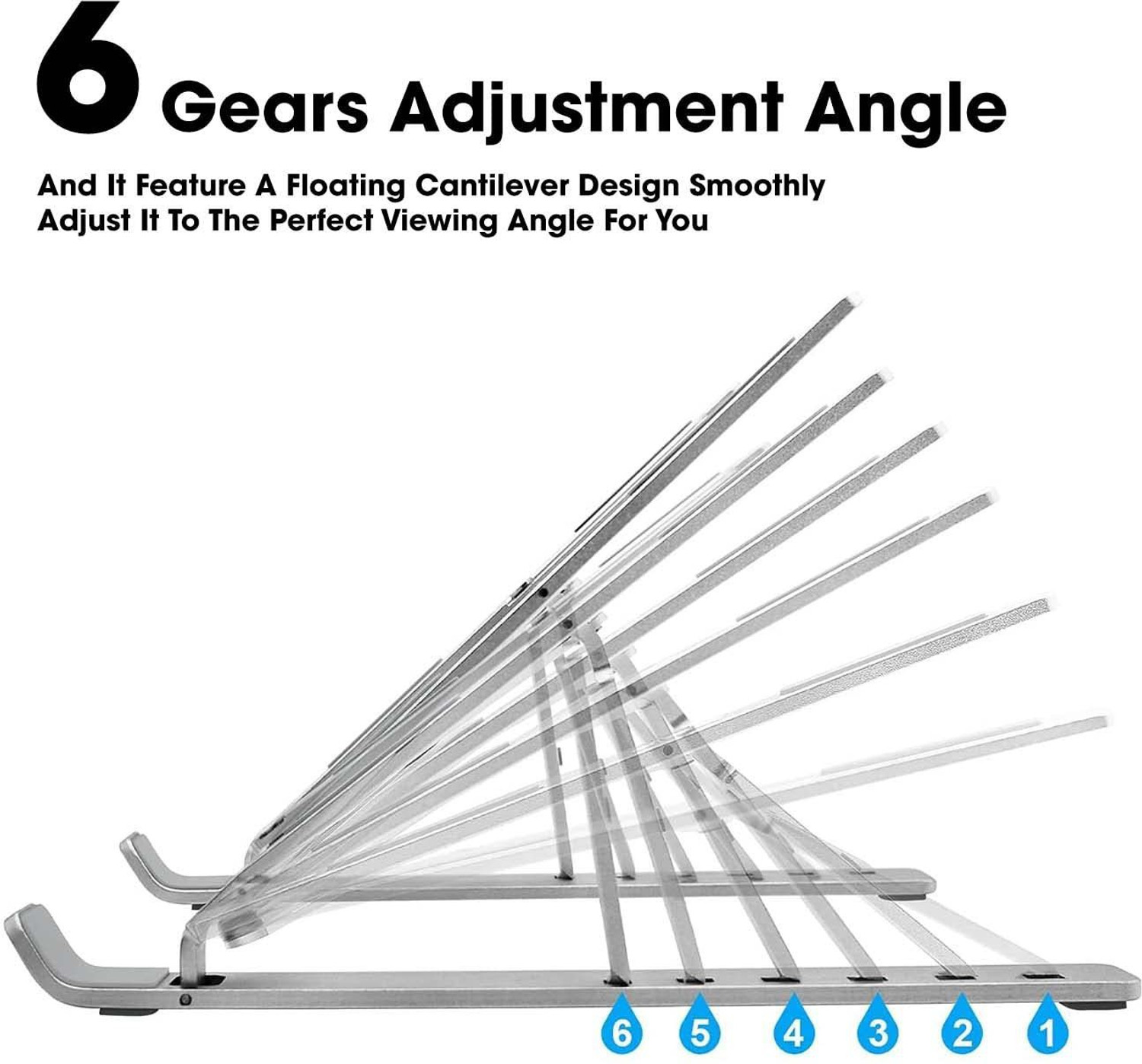 Image of sounce Fold-Up, Adjustable, Ventilated, Portable Laptop Holder for Desk MTLLPTSTND1 Aluminium Floor and Desk Stand Rotatable Laptop Stand with Adjustable Height Compatible with Universal Laptops