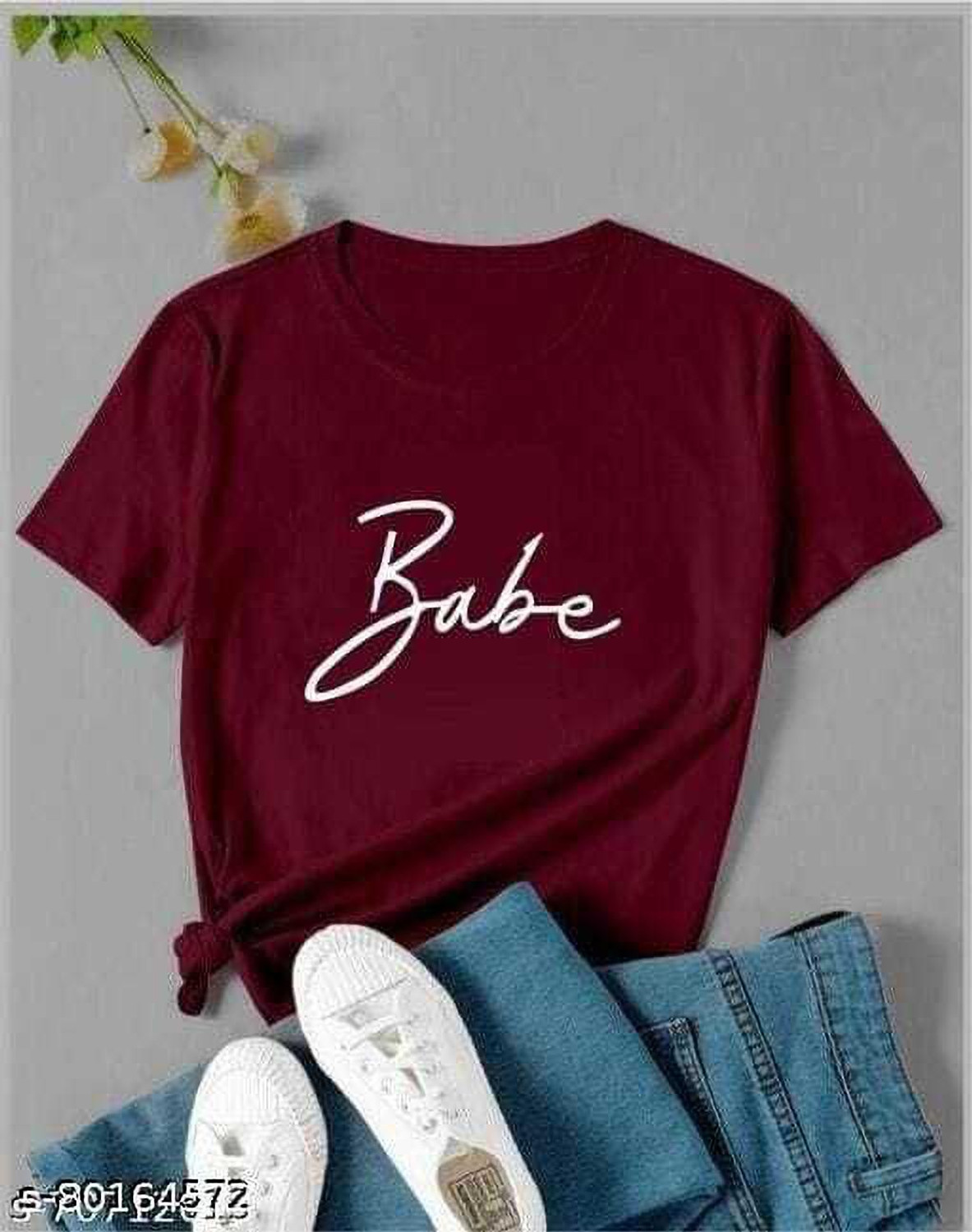 Image of KASHIAN Printed Women Round Neck Maroon T-Shirt
