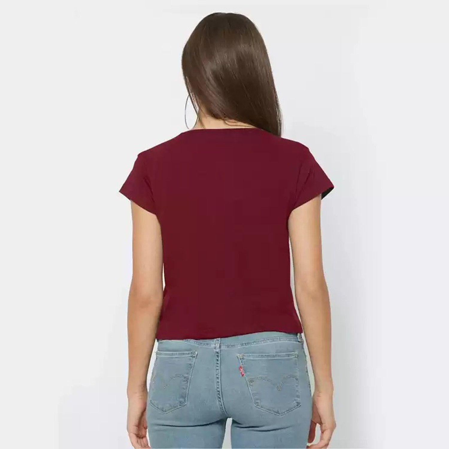 Image of KASHIAN Printed Women Round Neck Maroon T-Shirt