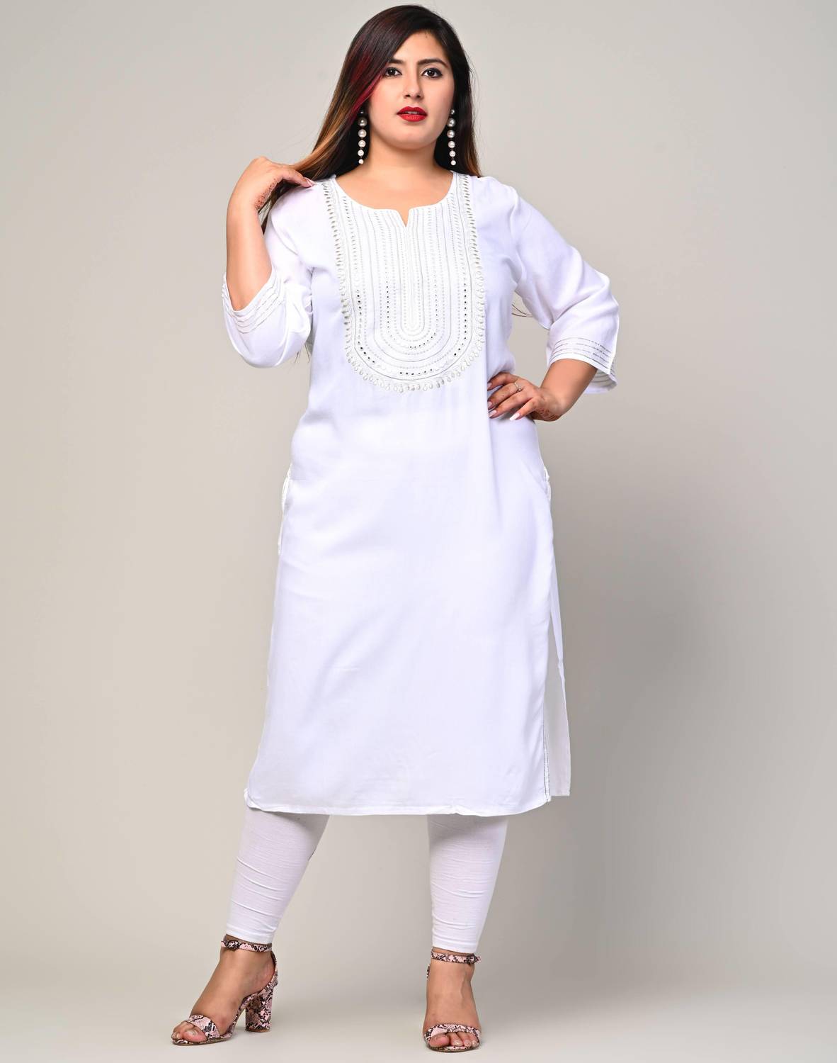Swasti Women Printed Cotton Blend Straight Kurta (White)