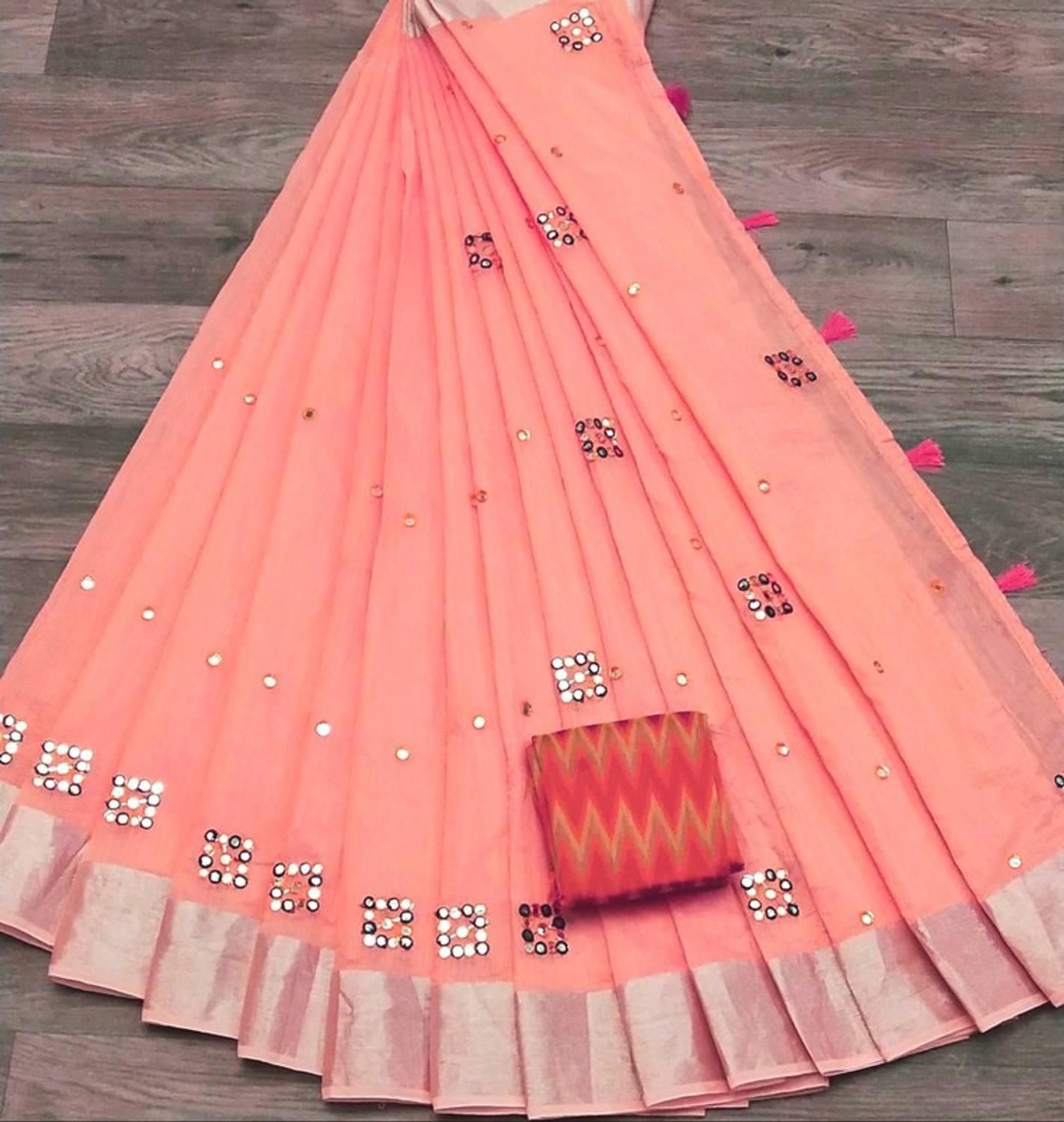ANKITFASHION Solid/Plain, Geometric Print, Woven Chanderi Cotton Blend Saree