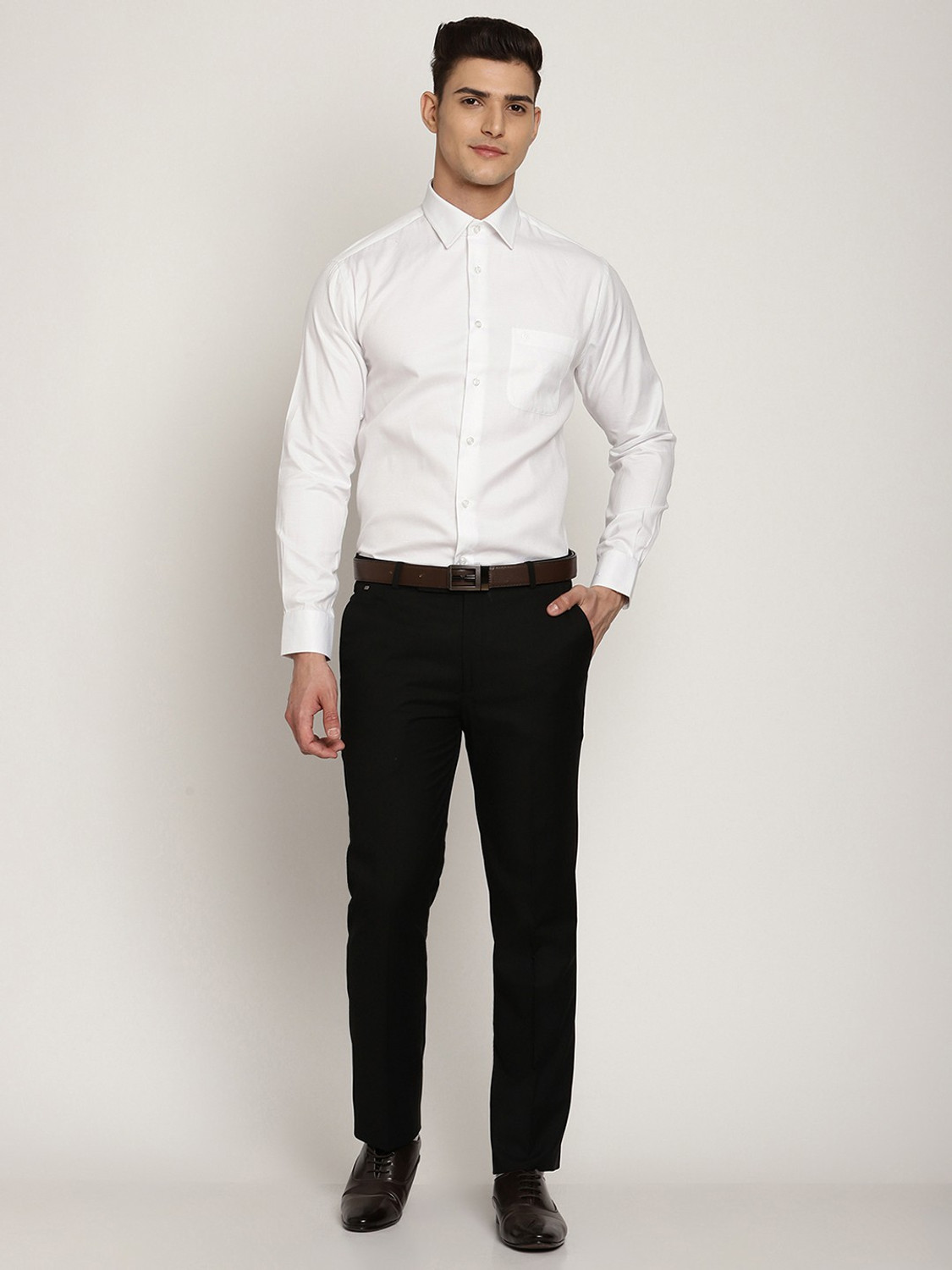 Image of CANTABIL Men Solid Formal White Shirt
