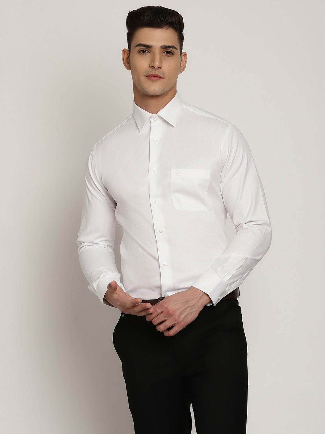 Image of CANTABIL Men Solid Formal White Shirt