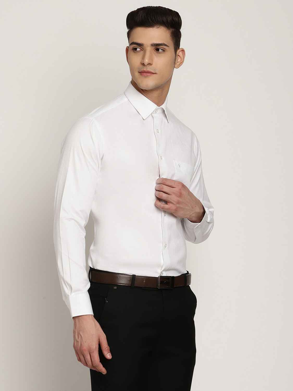Image of CANTABIL Men Solid Formal White Shirt