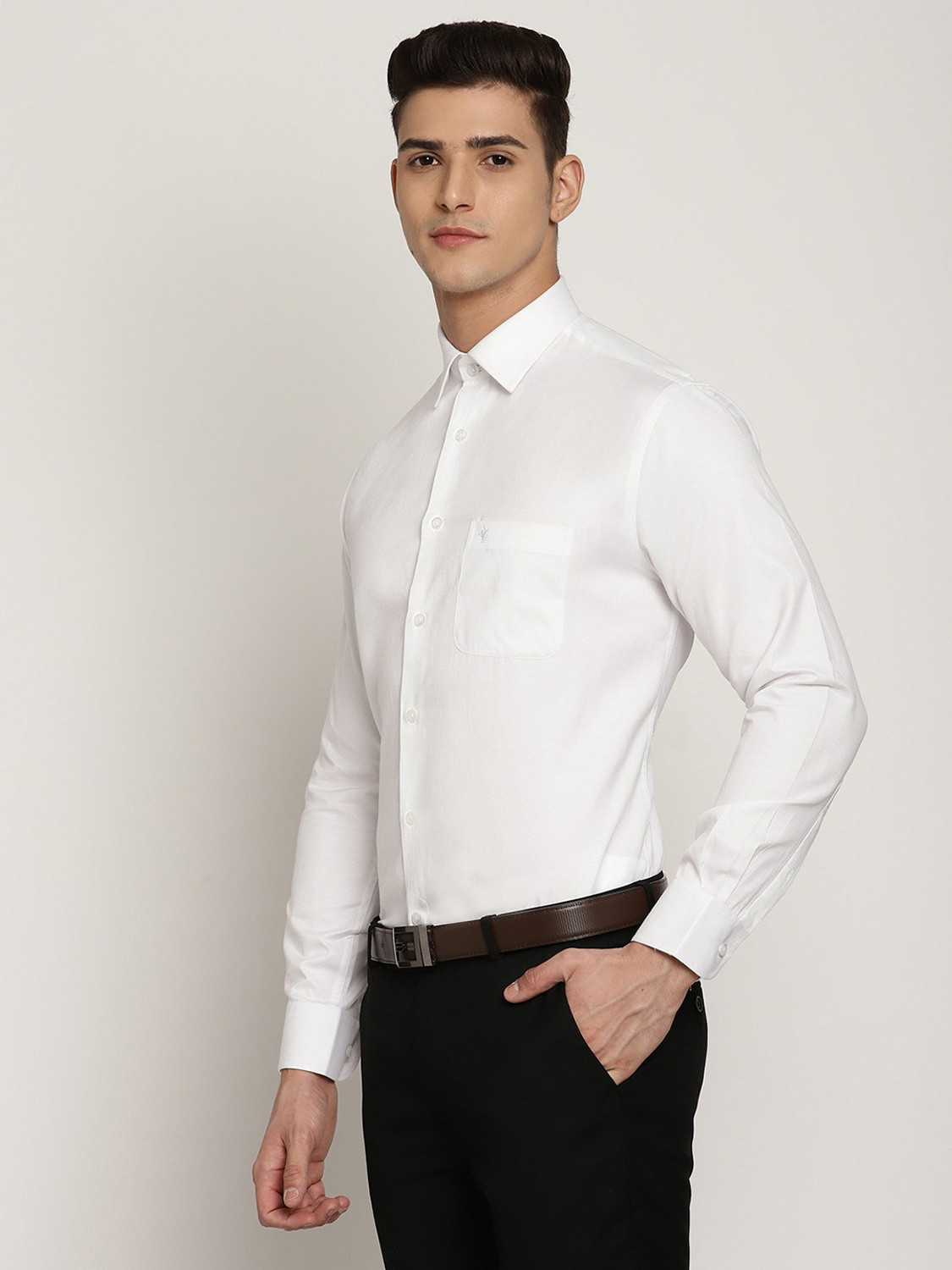 Image of CANTABIL Men Solid Formal White Shirt