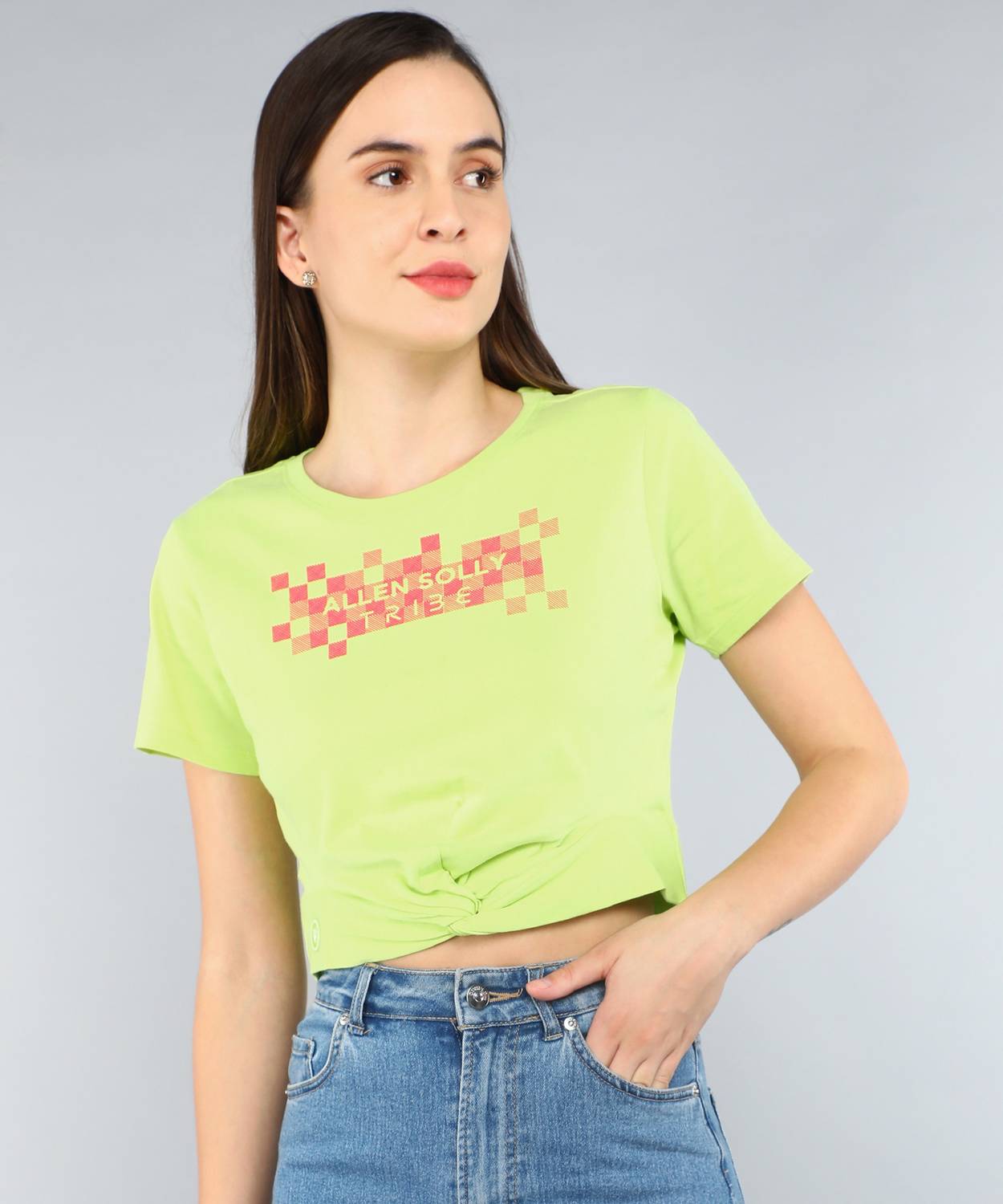 Allen Solly Women Printed Crew Neck Pure Cotton Yellow T-Shirt