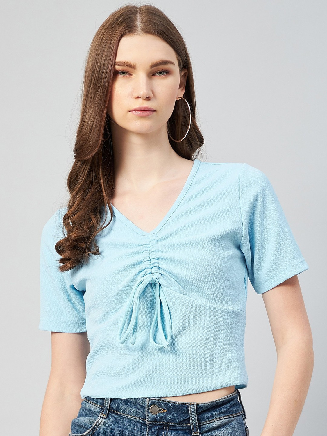 Image of RARE Casual Solid Women Light Blue Top