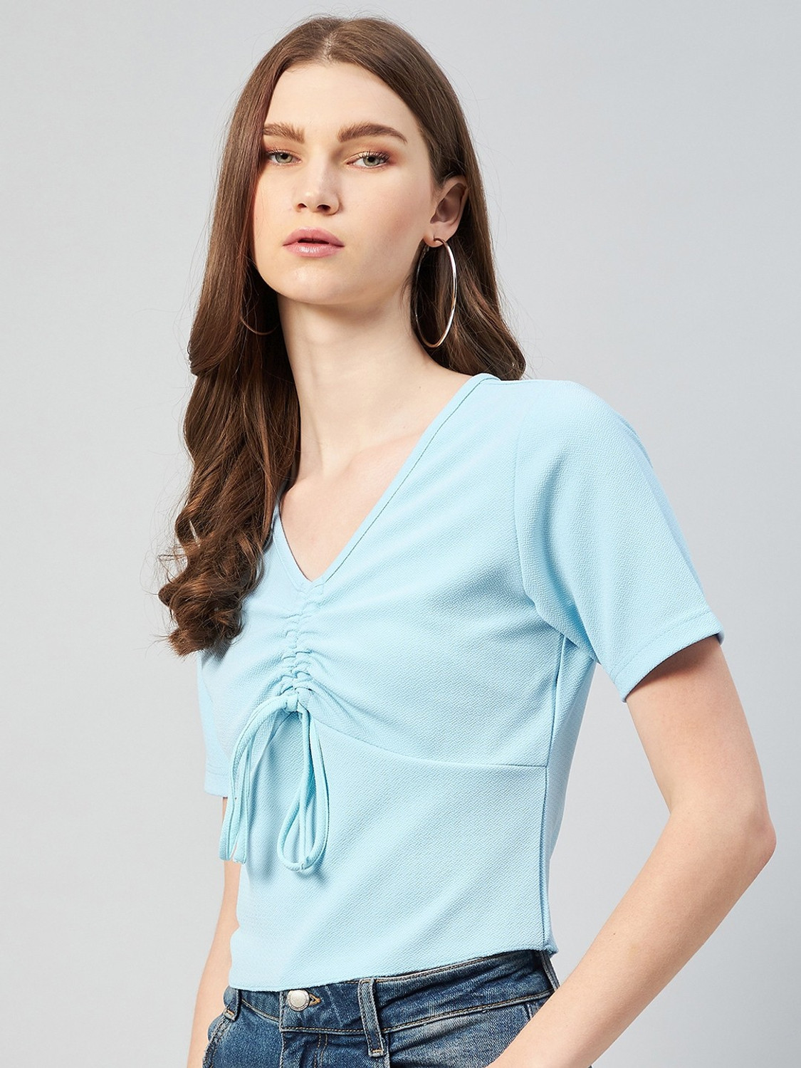 Image of RARE Casual Solid Women Light Blue Top