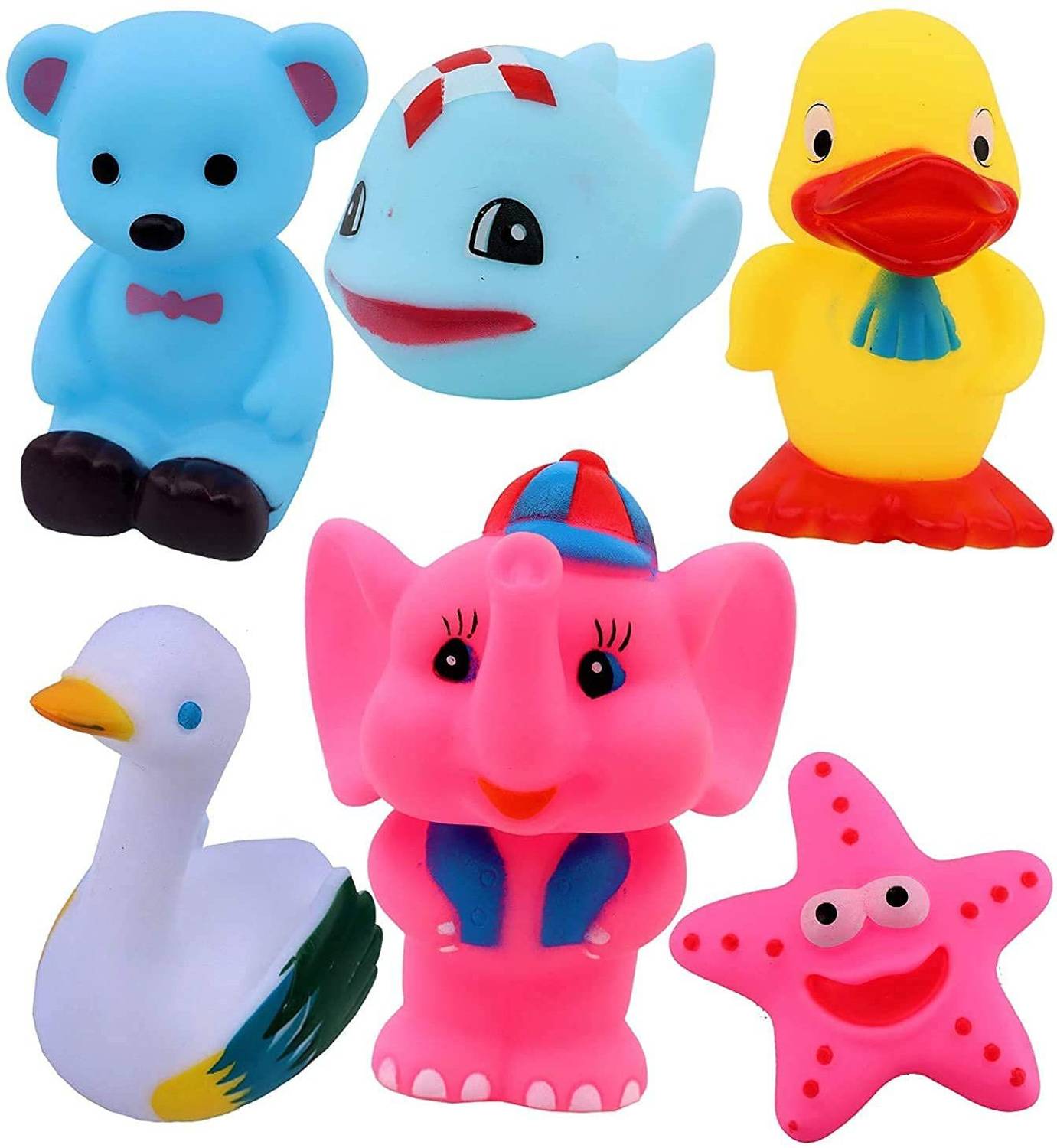 4AJ BAZAAR Baby Bath Chu Chu Toy Large Size Mix Cute Animals Swimming Water Toys Pack of 6 Bath Toy