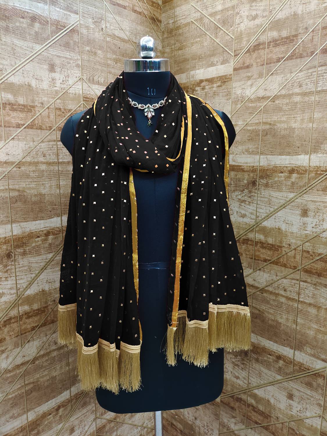 Parmila Fashion Chiffon Embellished Black Women Dupatta