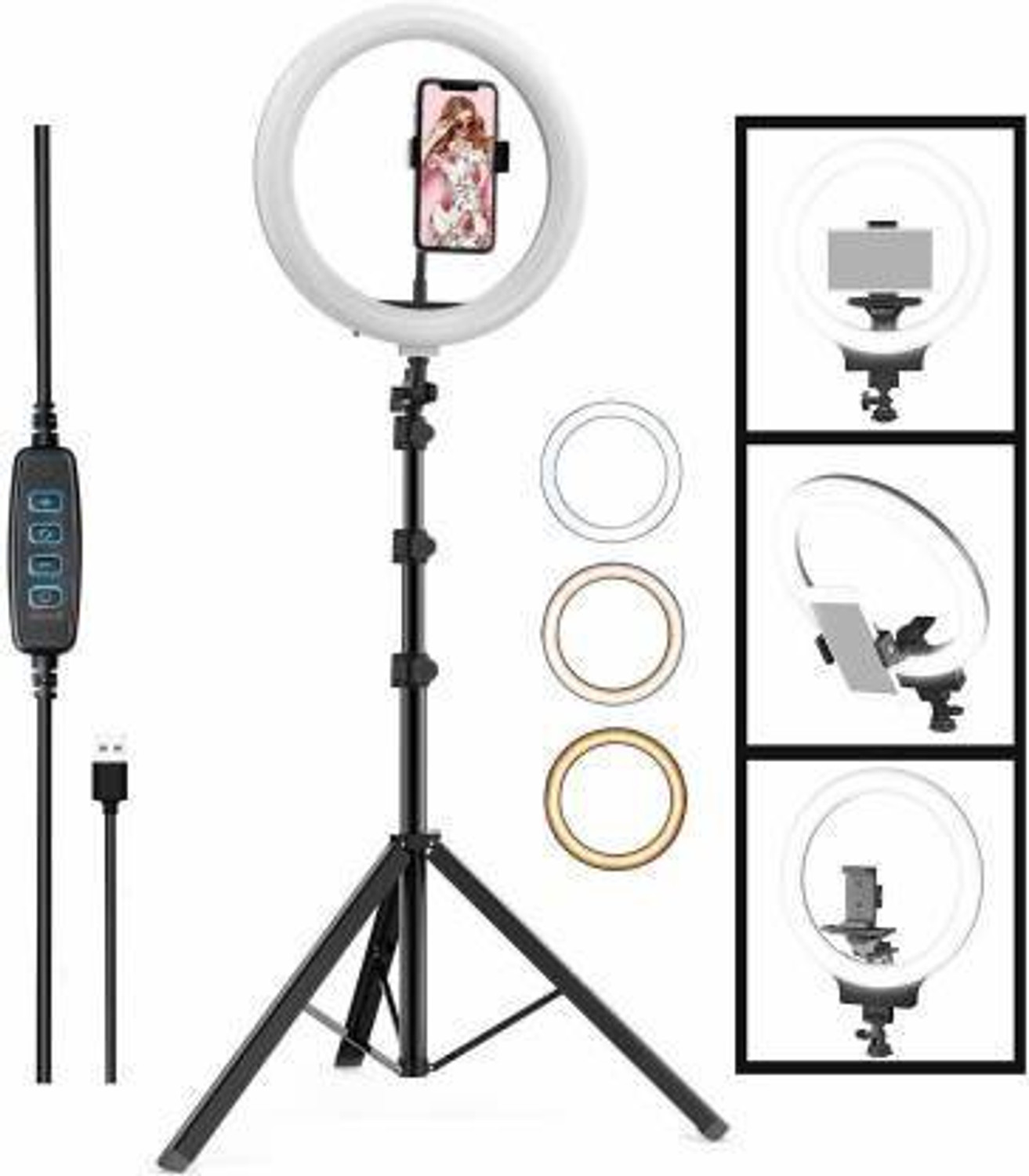 Image of ZOPHORUS Premium 10 inch Selfie Light with 6.9ft Tripod with Collar Mic Ring Flash (Black) Flash