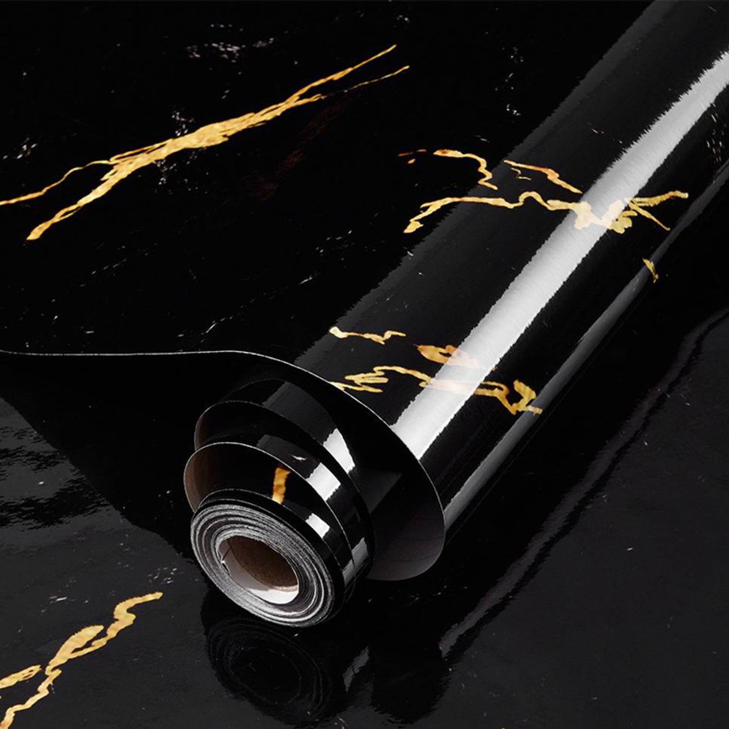 Amulakh 15 cm Black Marble Wallpaper Sticker Self Adhesive Vinyl Countertop Peel Door Wardrobe Self Adhesive Sticker