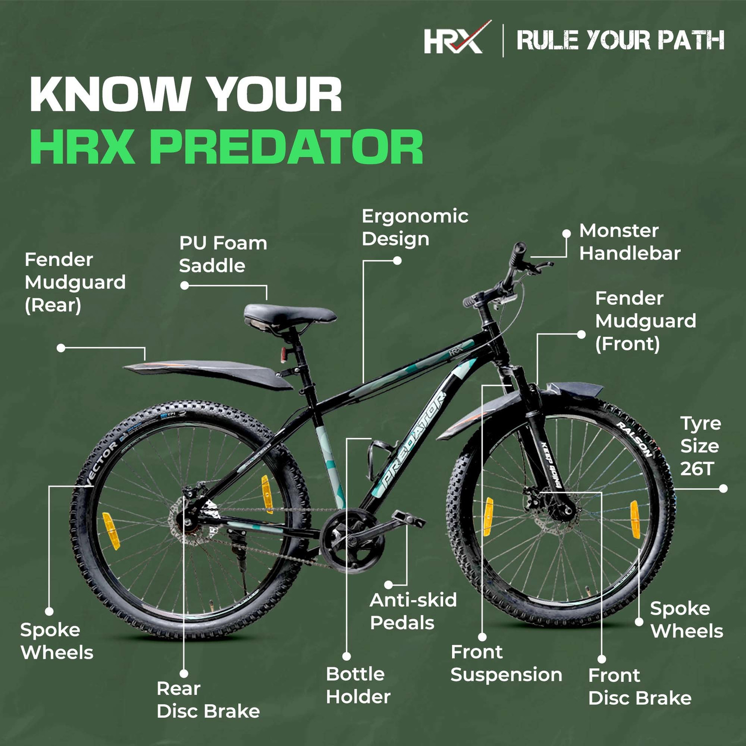 Image of HRX Predator with Front Suspension and Dual Disc Brakes 85% Assembled 26 T (inch) Mountain Cycle