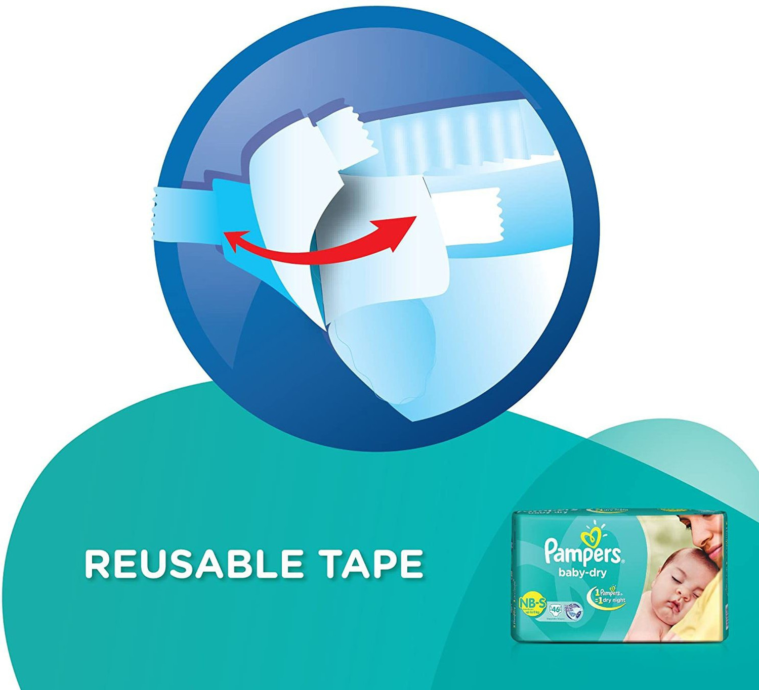 Image of Pampers Baby-Dry Diapers Tape Diapers - M
