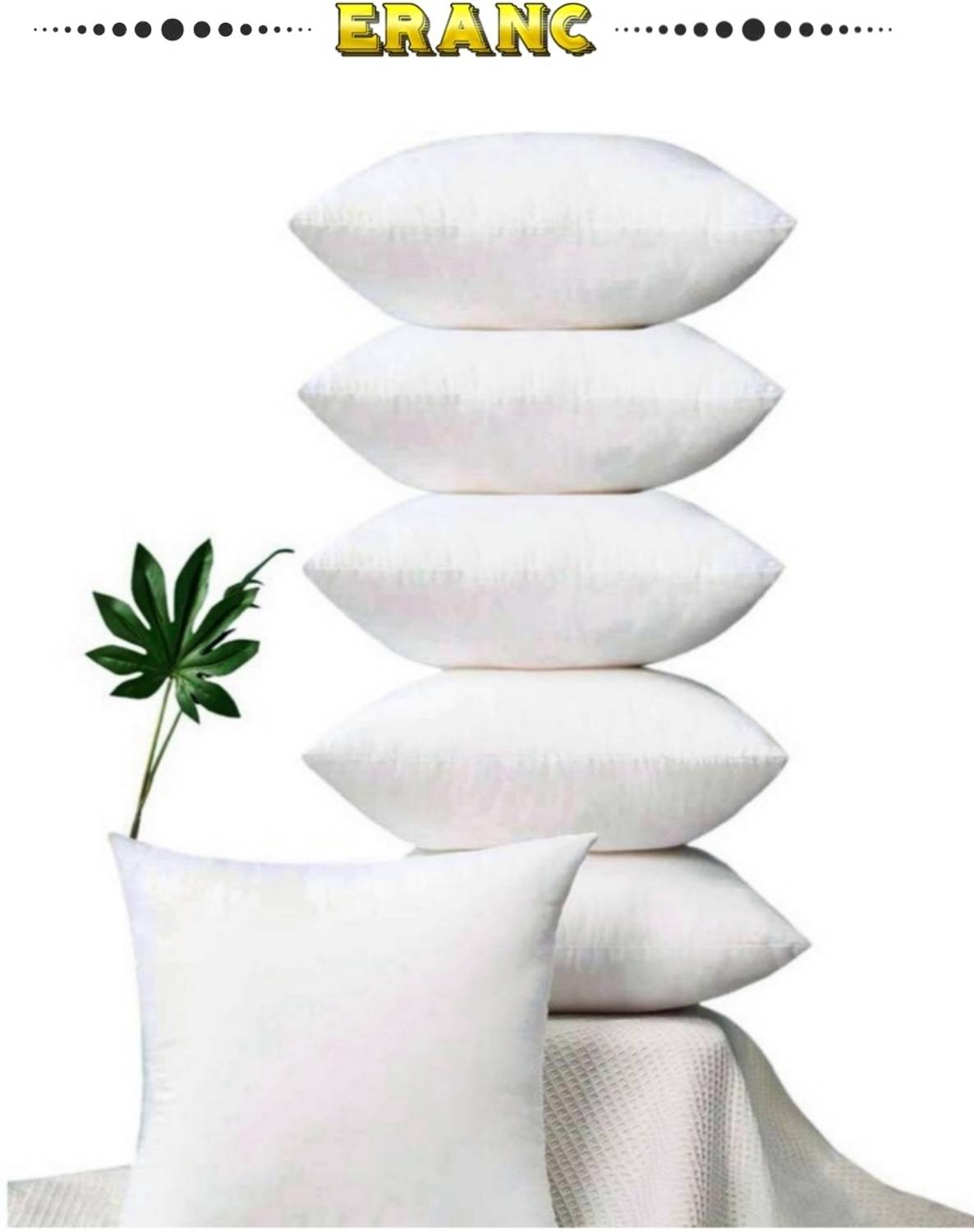 ERANC Cotton Floor Cushion Pack of 5 Floral, Solid (White)