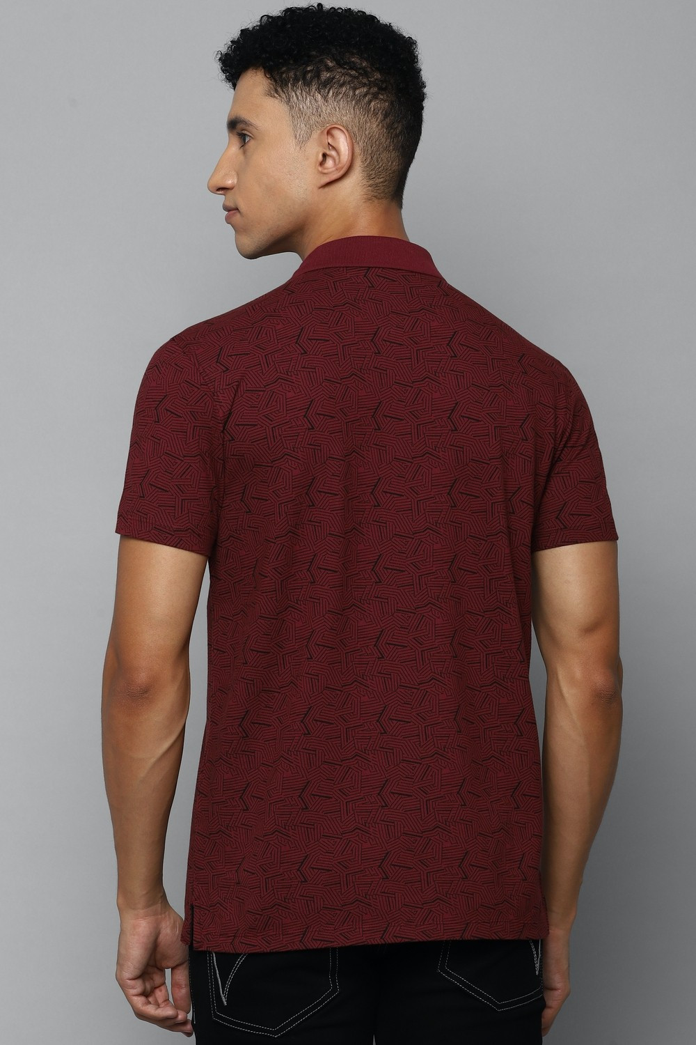Image of Allen Solly Printed Men Polo Neck Maroon T-Shirt