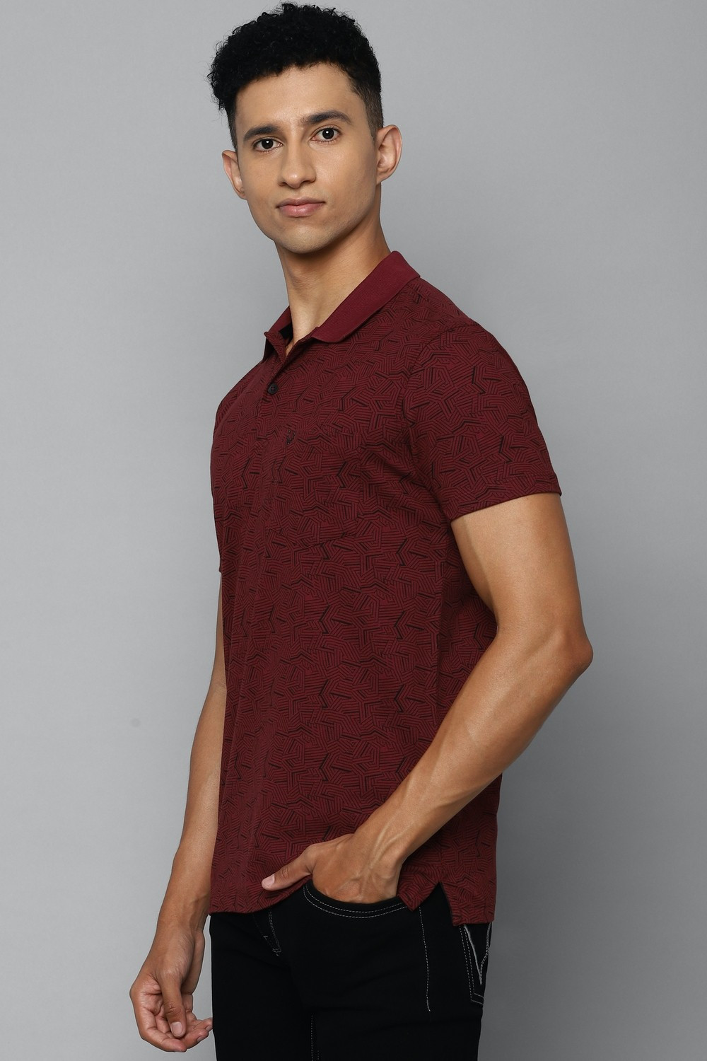 Image of Allen Solly Printed Men Polo Neck Maroon T-Shirt
