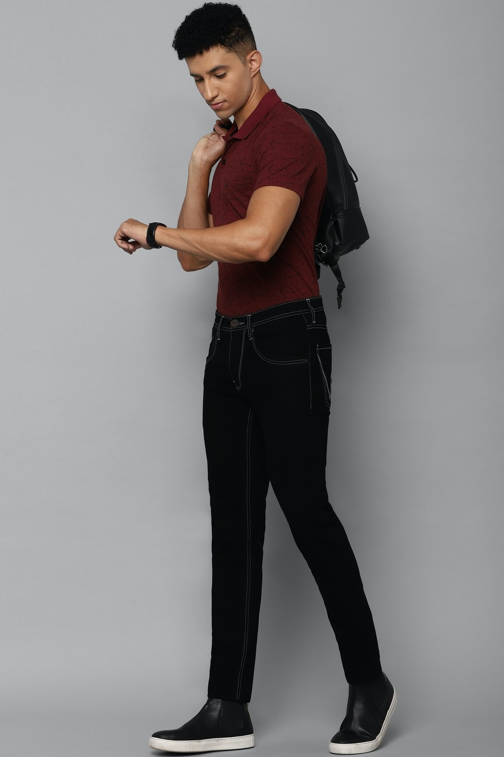 Image of Allen Solly Printed Men Polo Neck Maroon T-Shirt