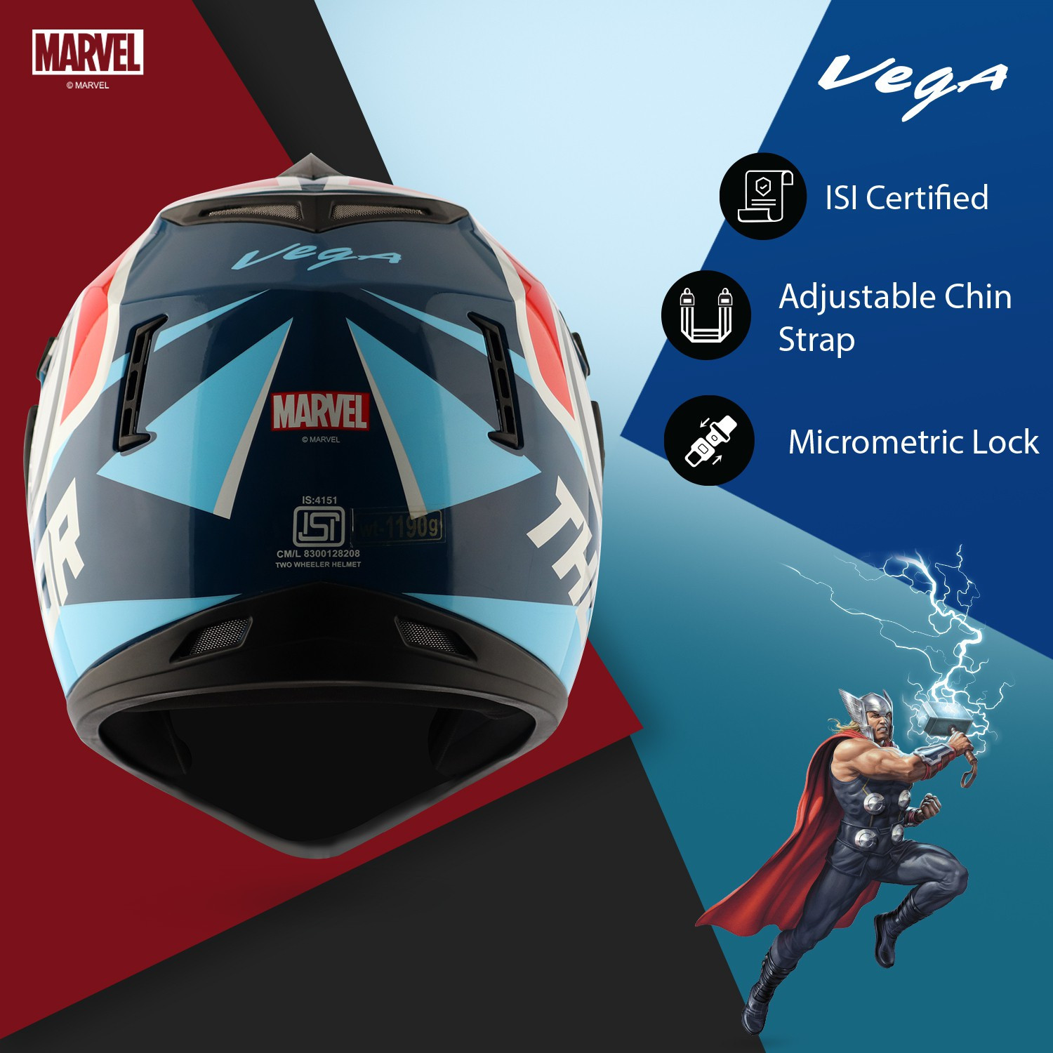Image of VEGA Off Road Marvel Thor Edition Motorbike Helmet