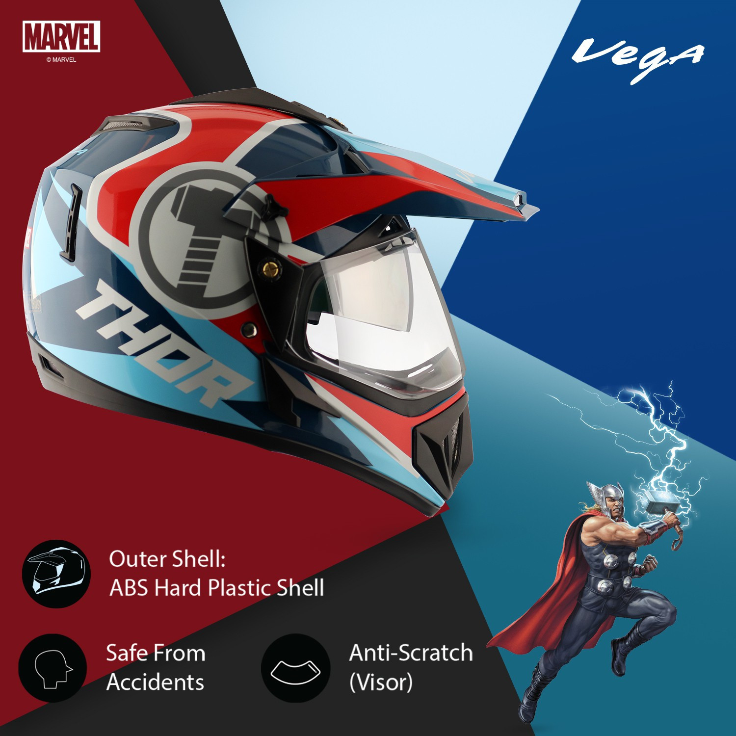 Image of VEGA Off Road Marvel Thor Edition Motorbike Helmet