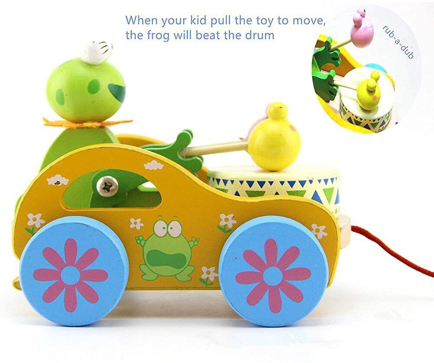 Image of Smartcraft Wooden Frog Drum Musical Pull Along Toy