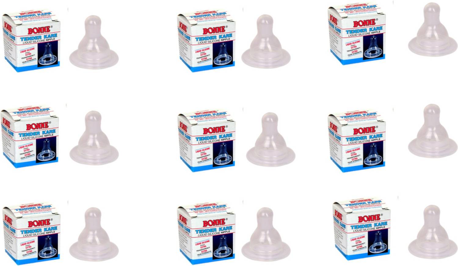 BONNE Tender Kare Liquid Silicone Feeding Nipple | Pack of 9| Medium Flow Nipple