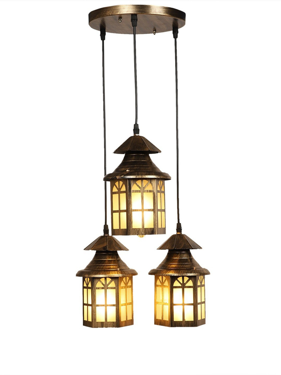 Image of DENICRAAS Gold-Toned & frost Glass Triple Cluster Light Pendant Lamp Ceiling Lamp