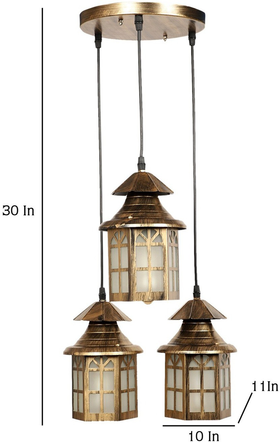 Image of DENICRAAS Gold-Toned & frost Glass Triple Cluster Light Pendant Lamp Ceiling Lamp