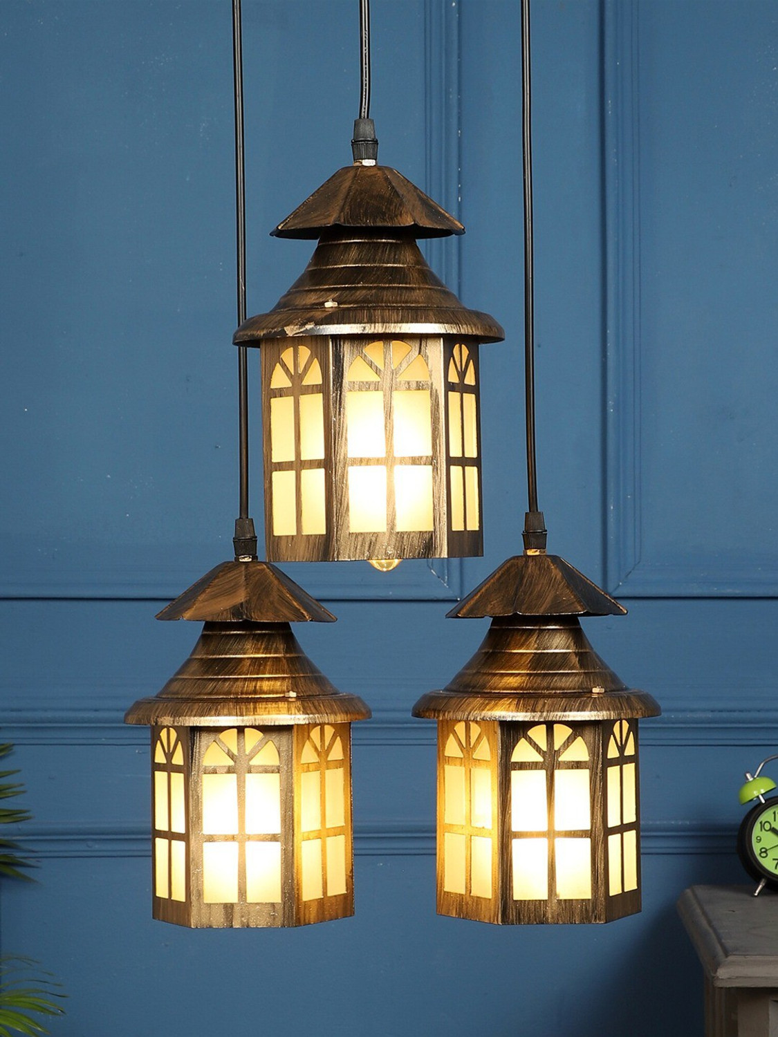 Image of DENICRAAS Gold-Toned & frost Glass Triple Cluster Light Pendant Lamp Ceiling Lamp
