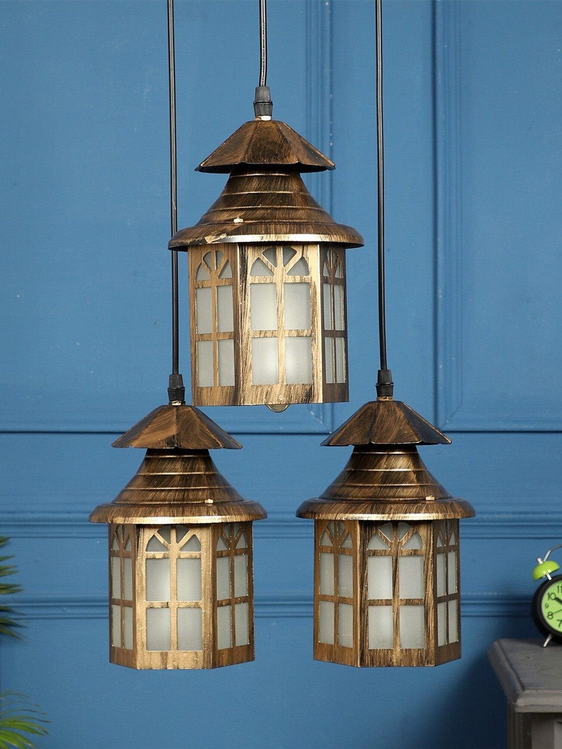 Image of DENICRAAS Gold-Toned & frost Glass Triple Cluster Light Pendant Lamp Ceiling Lamp