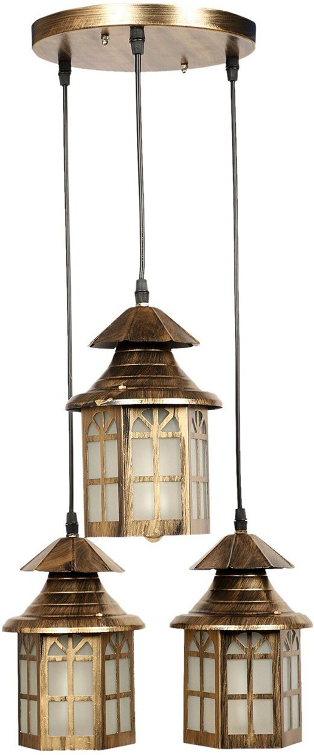 Image of DENICRAAS Gold-Toned & frost Glass Triple Cluster Light Pendant Lamp Ceiling Lamp