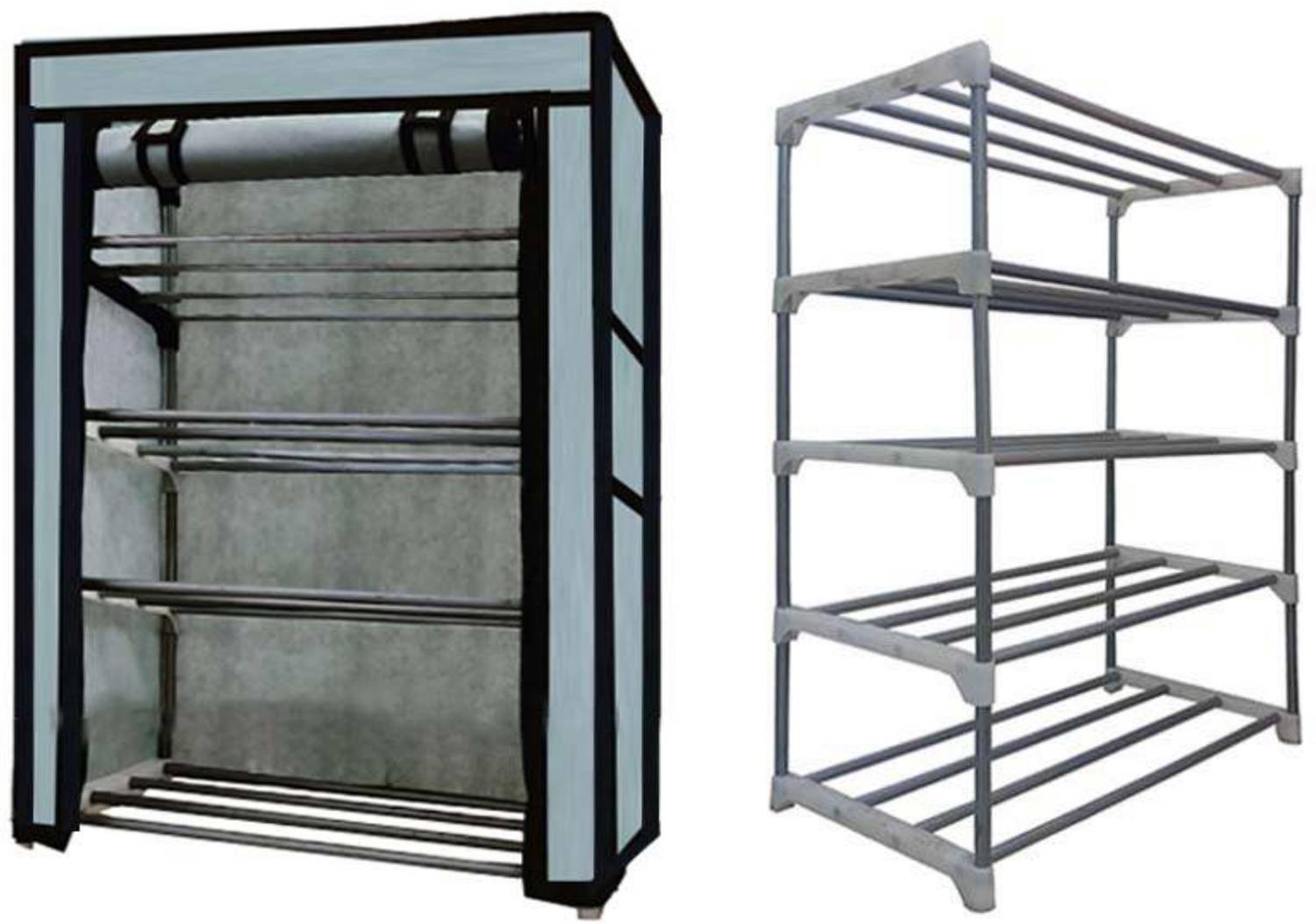 KOnline Metal 4 Tier Rack Shoe/Clothes/book stand Rack with cover -Grey Metal Collapsible Shoe Stand