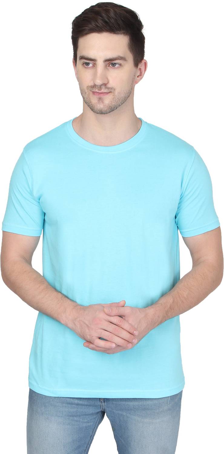 268 BCE Solid Men Round Neck Light Blue T-Shirt